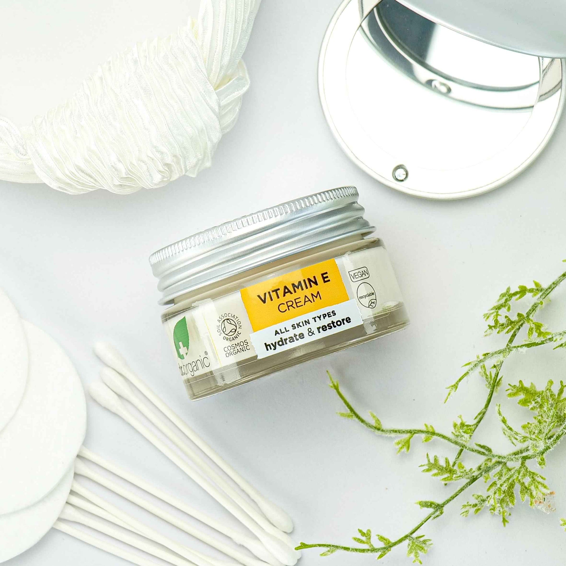 Dr. Organic Vitamin E Moisturising and Restoring Cream | Deeply Hydrates, Restores Skin’s Natural Balance, Natural, Certified Organic, Paraben & SLS-Free, 50 mL / 1.7 fl oz