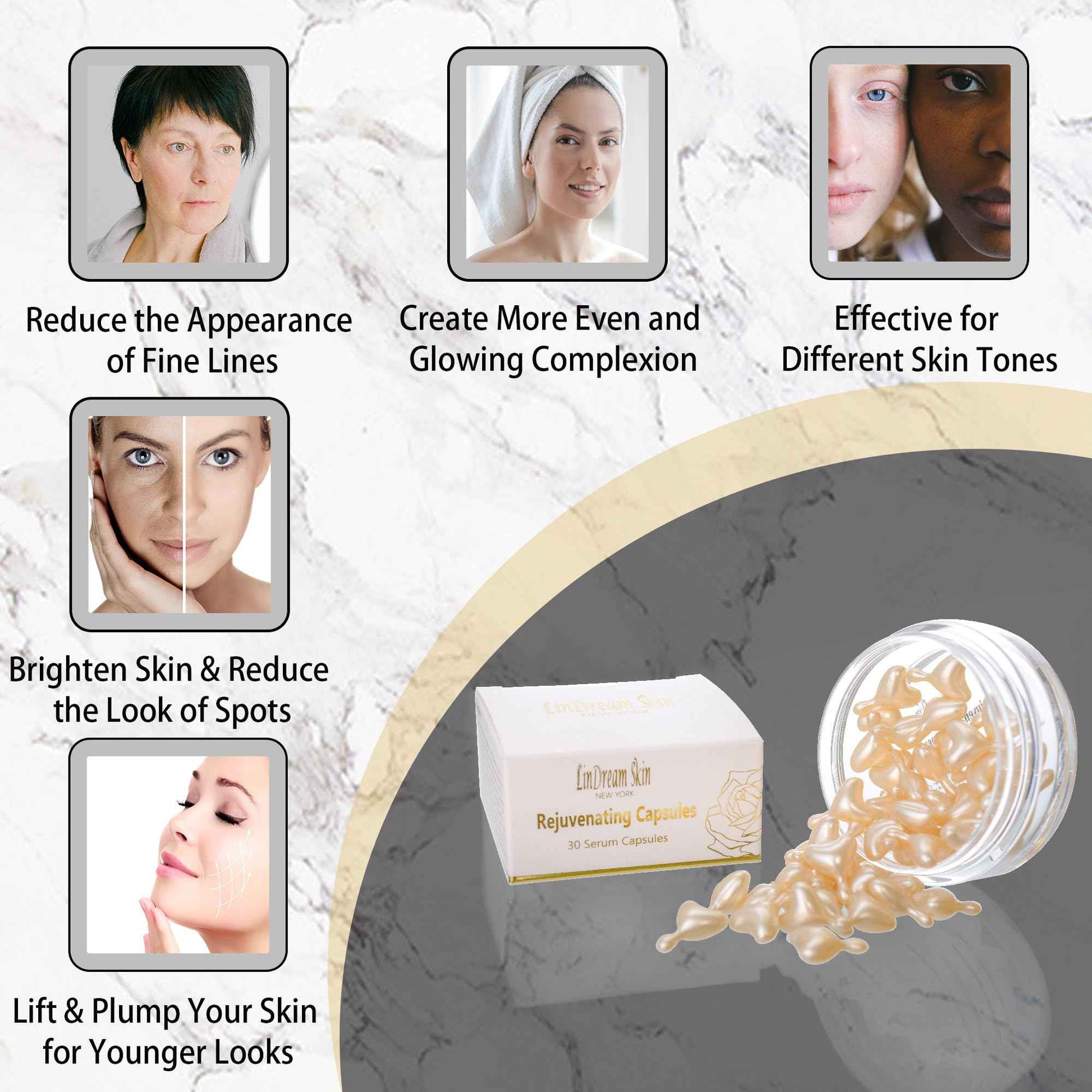 Serum Capsules for Face Skin Care - Boost Elasticity and Revive Collagen - Correction of Wrinkles and Tone Repair - Anti Aging, Hydrating, Lifting - 30 Capsules