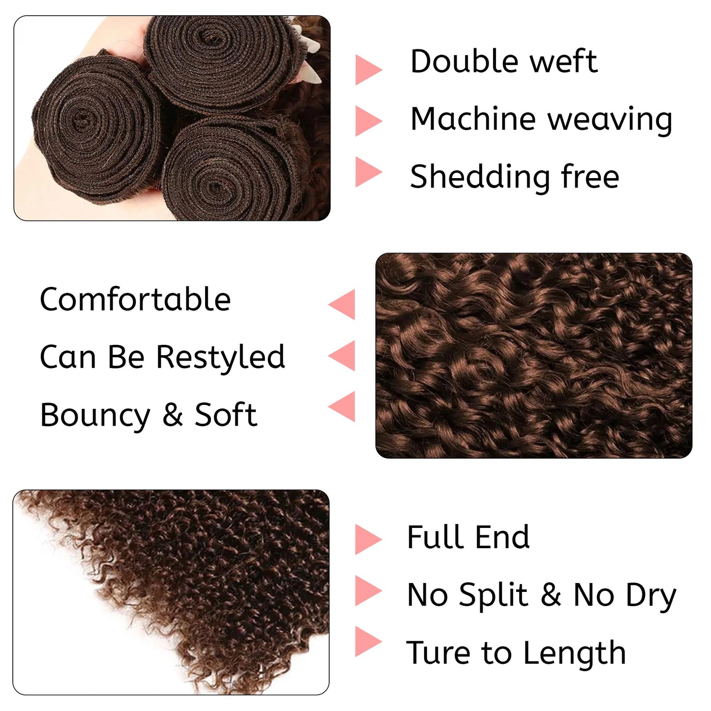 Chocolate Brown Bundles Human Hair Unprocessed Brazilian Virgin Human Hair Bundles 16 18 20 Inches #4 Brown Curly Wave Bundles Double Weft Weave Hair Extension for Women 50g/PC 150g Total