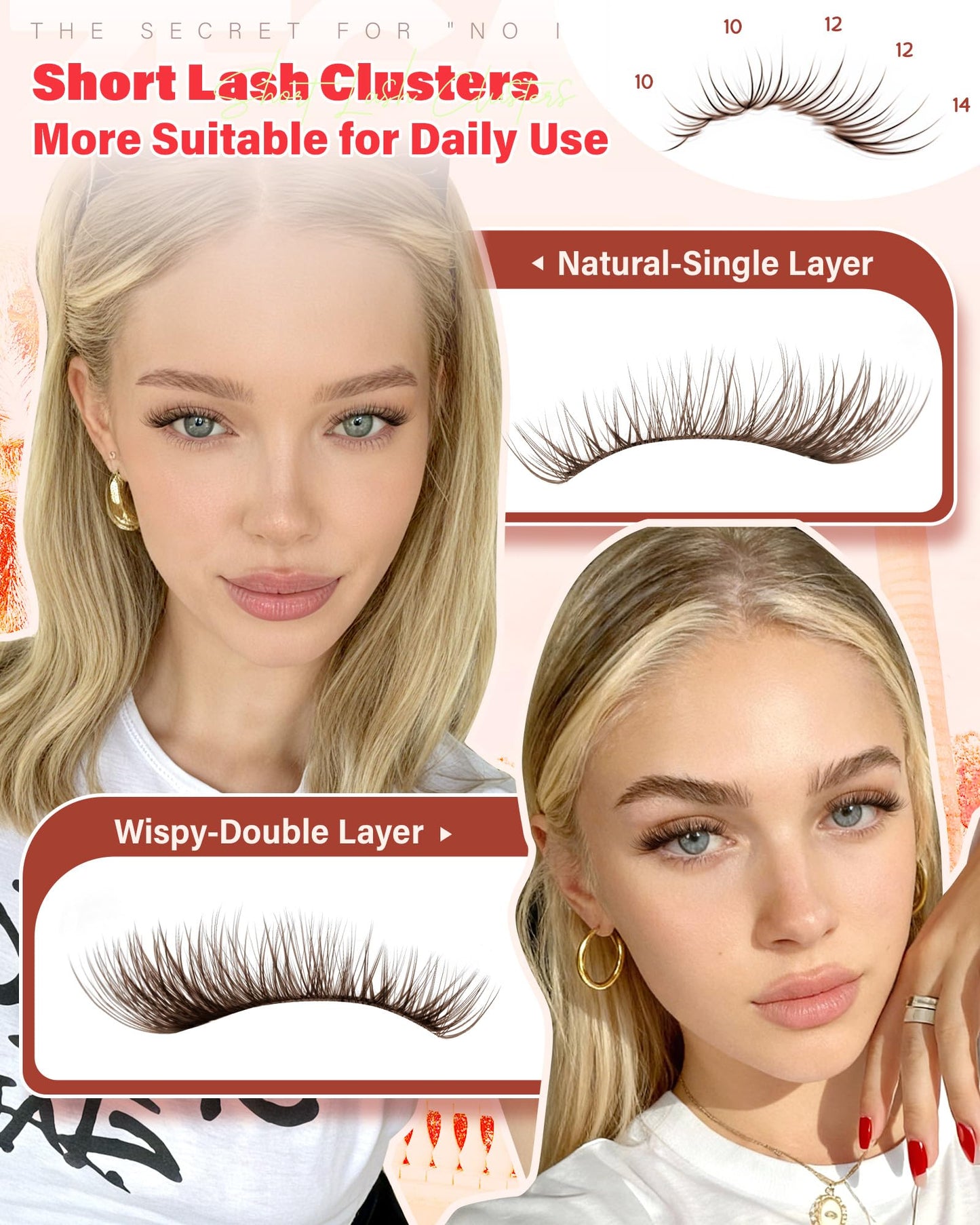 Short Brown Lash Clusters 10-12-14MM Clear Band Wispy Eyelash Clusters Natural Cluster Eyelash Extensions D-Curly Short Lashes Clusters Brown Wispy Cluster Lashes Natural Look 144Pcs by Zegaine