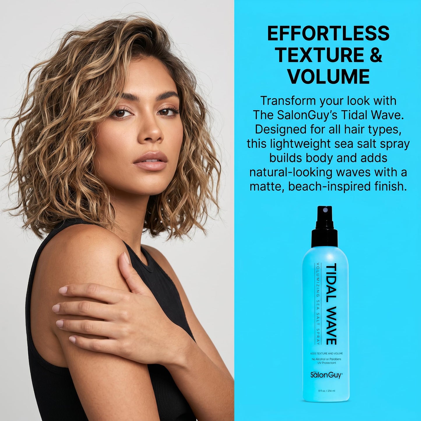 THESALONGUY Tidal Wave Sea Salt Spray for Hair – Volumizing & Texturizing Beach Wave Spray for Men & Women | Matte Finish, Light Hold, Alcohol-Free | All Hair Types | 8 oz