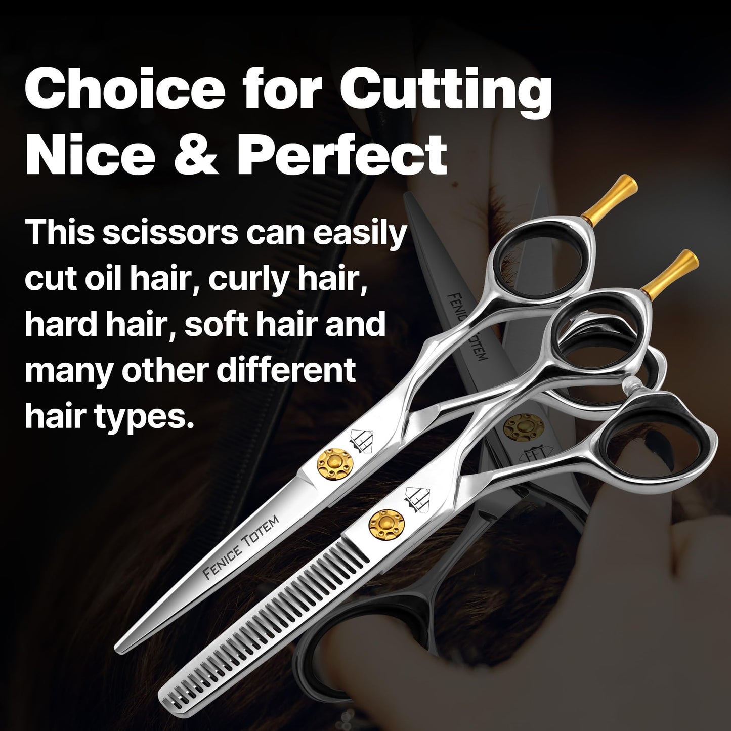 Fenice Totem Professional Hair Scissors, Sharp Precision Cutting, No-Pull Design, Zero Damage (Straight, 6.0")