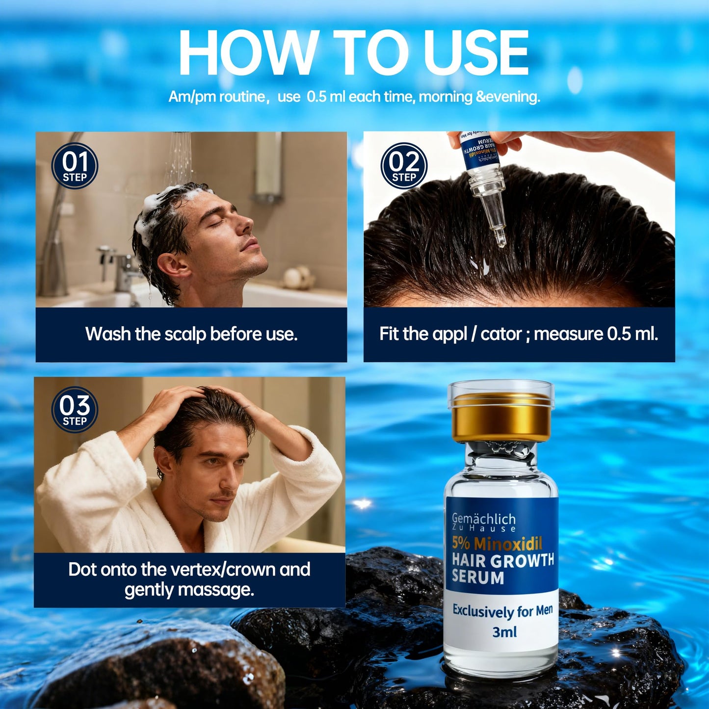 5% Minoxidil for Men Hair Growth with Biotin, Extra Strength Topical Minoxidil Solution Serum with Rosemary & Caffeine for Hair Regrowth Treatments, Non-Greasy, Helps Prevent Hair Thinning & Hair Loss
