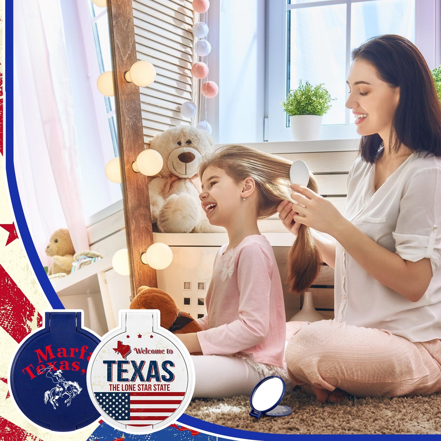 DoubleFill 30 Pcs Texas Souvenirs Gifts Texas City Compact Mirror Bulk Pocket Folding Makeup Mirror Employee Appreciation Gifts for Women Coworker
