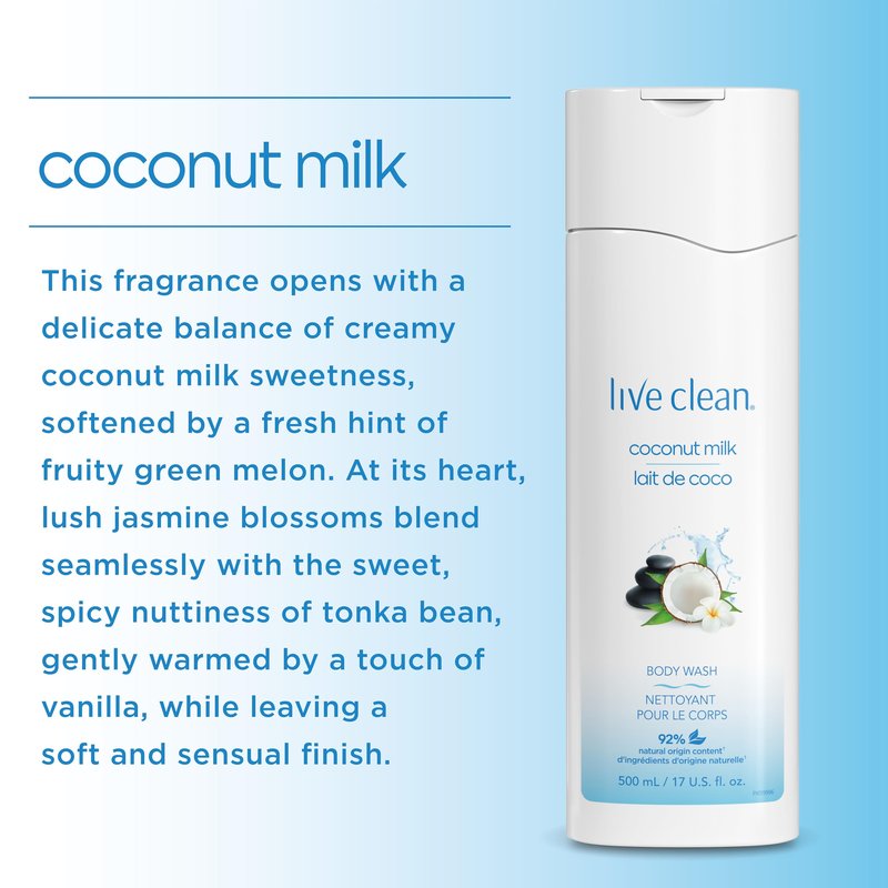 Live Clean Body Wash, Moisturizing Coconut Milk, 17 Oz