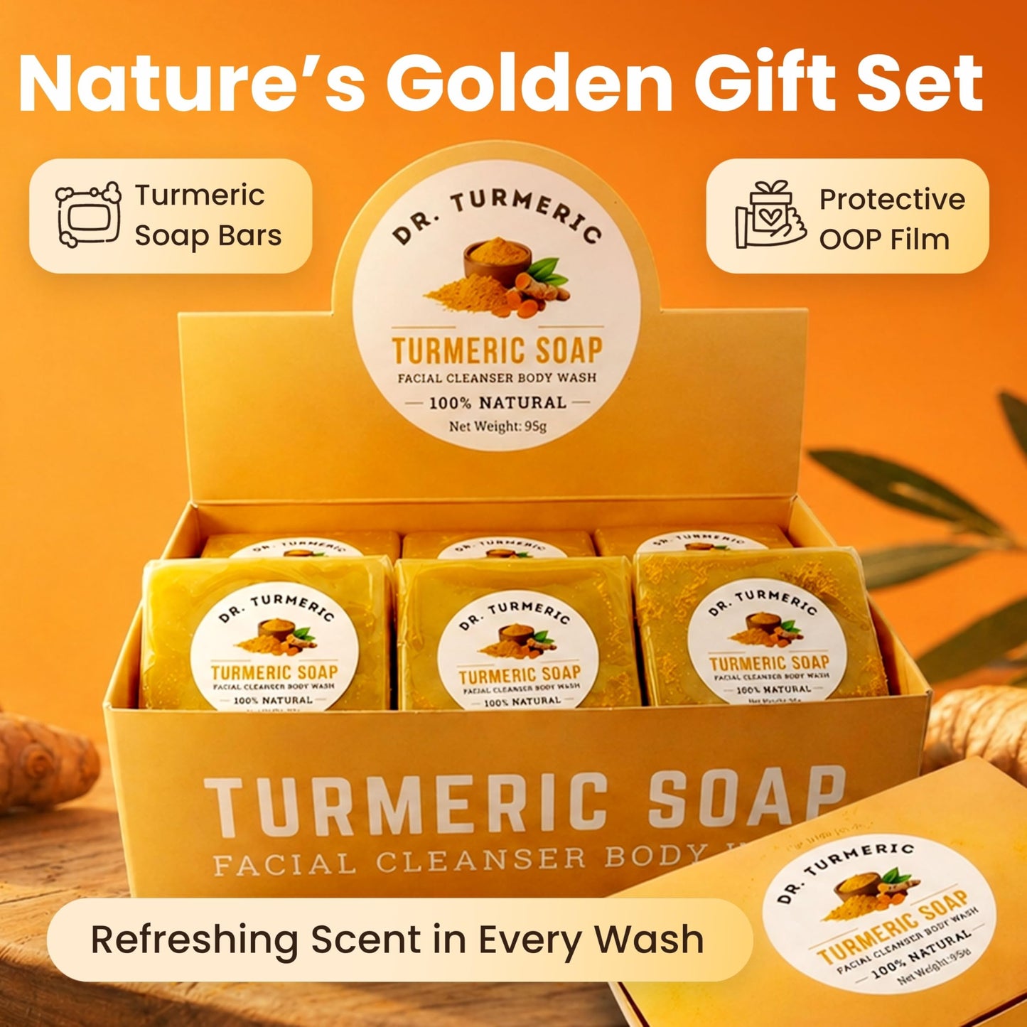 Turmeric Soap Bar for Face & Body | Vegan Skin Cleanser for Smooth, Moisturized & Radiant-Looking Skin | Rich Lather, Deep Cleansing & Refreshing Scent | 12 Bars