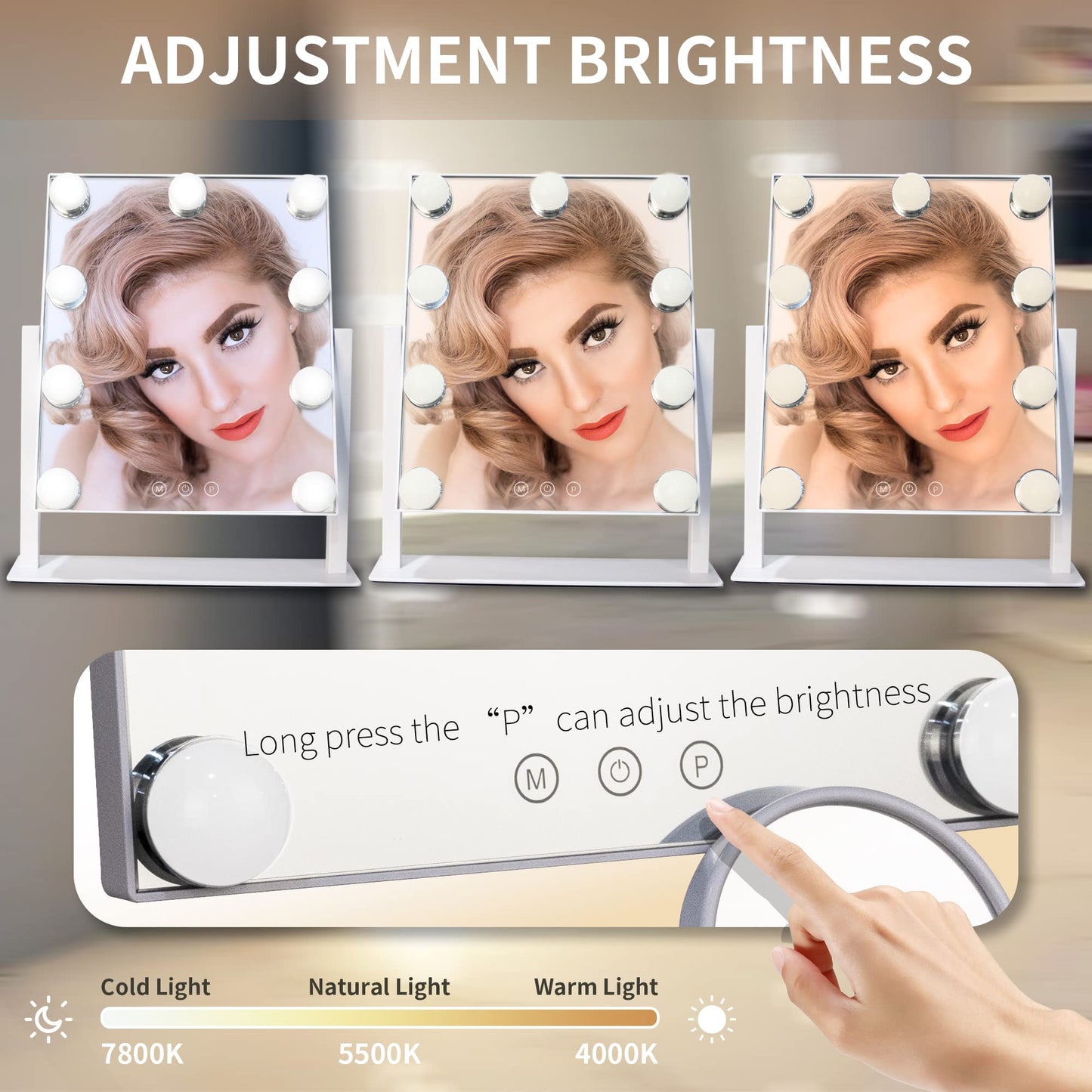 SLIMOON Makeup Vanity Mirror with LED Lights Makeup Mirror Detachable 10X Magnification, Hollywood Make Up Mirror with Lighting, Smart Touch, Rechargeable,360° Rotation, White 13.77"x 11.81"