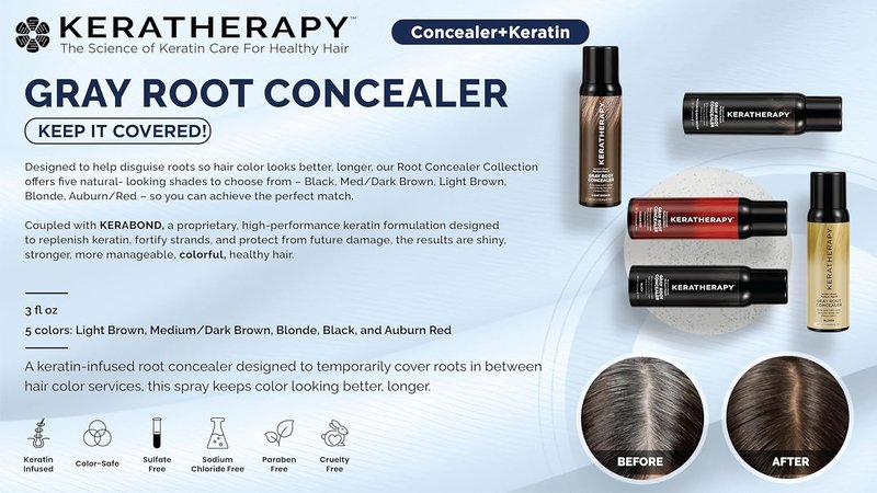 Keratherapy Gray Root Concealer Spray - Keratin Infused Hair Darkening Solution | Dark Brown, 3 oz