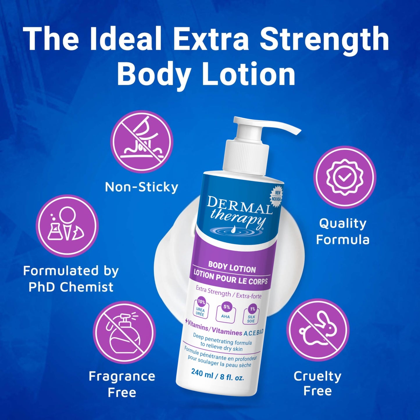 Dermal Therapy Extra Strength Body Lotion – Hydrating Formula with 10% Urea and 5% Alpha Hydroxy Acids | Helps Smooth and Moisturize Dry Skin | 8 fl oz (2-Pack)