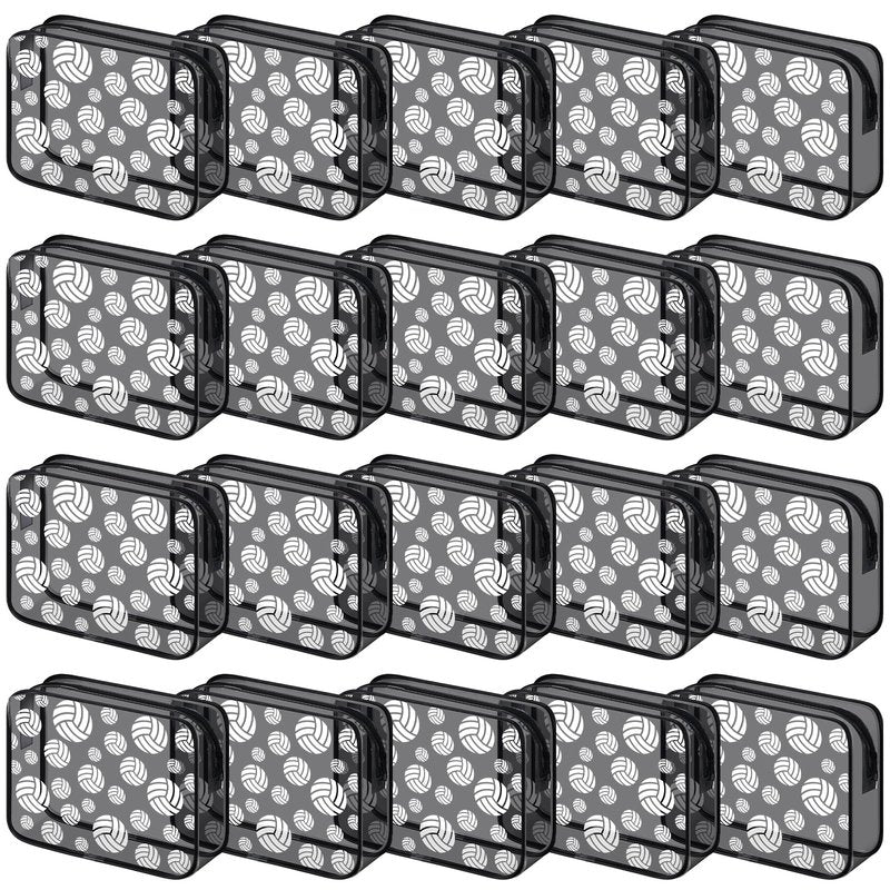 Kacctyen 20 Pcs Volleyball Team Gifts for Girls Women Cosmetics Bag PVC Transparent Black Waterproof Makeup Bag Volleyball Theme Party Favor 8 x 6 x 2.4'' Travel Pouch Portable Toiletry Storage