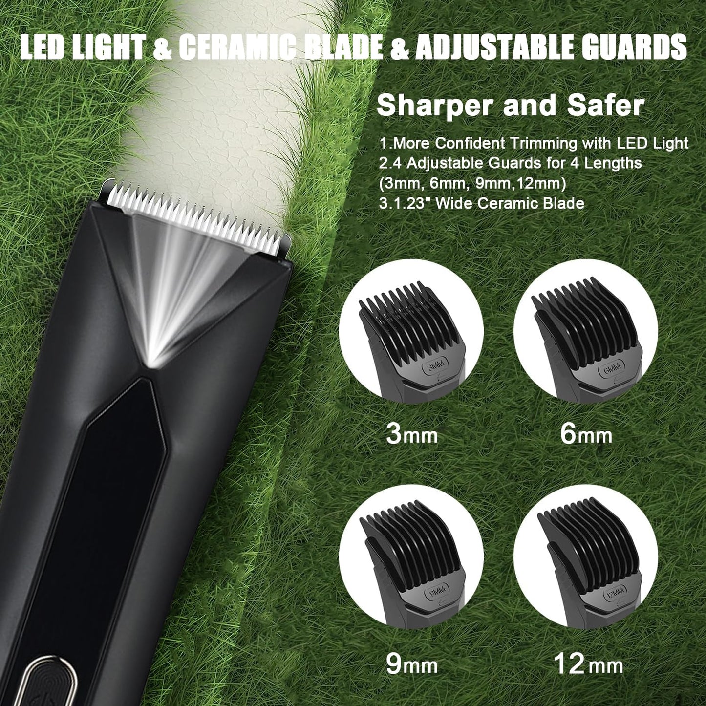 Sokadanch Men's Electric Body & Ball Hair Trimmer, 4-in-1 Ceramic Blade, Waterproof, Type C Charging, Black