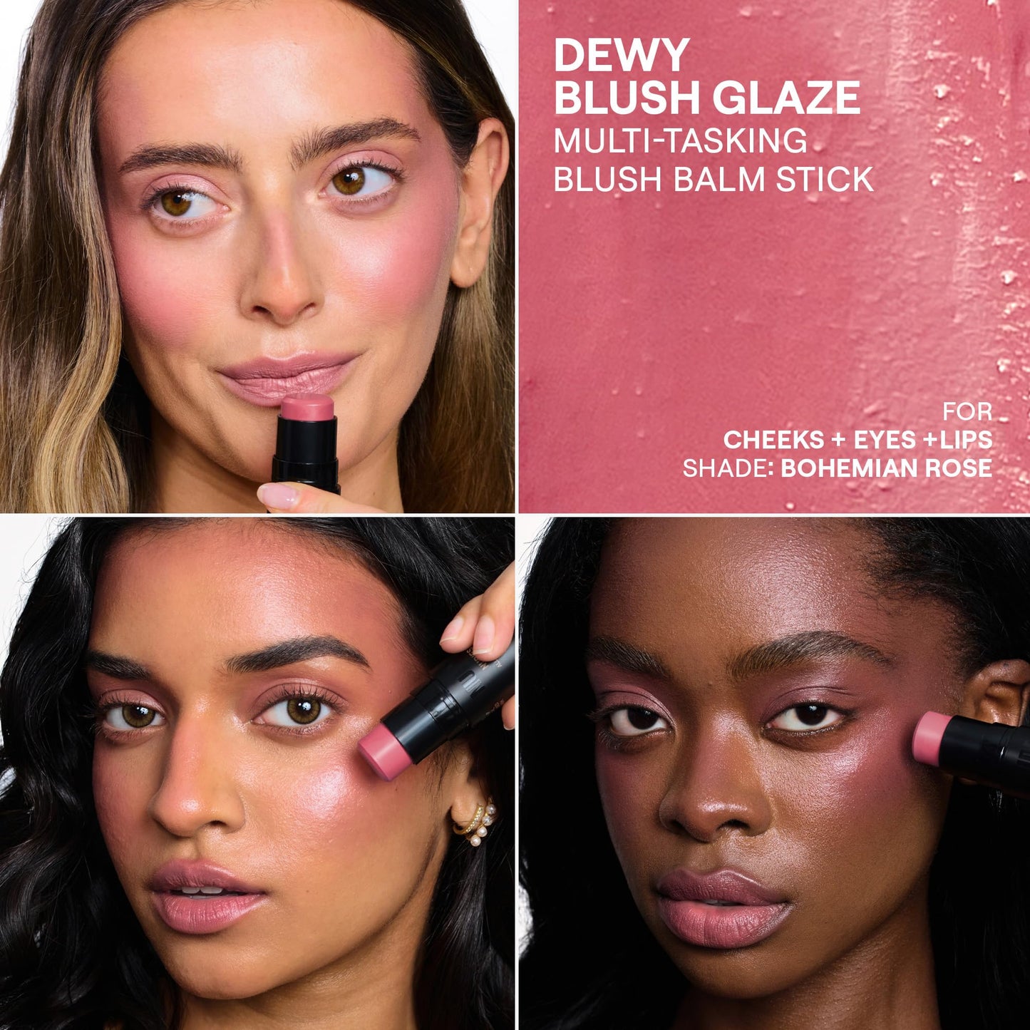Nudestix Nudies Bloom All Over Dewy Color – 3-in-1 Cream Blush Stick for Cheeks, Eyes & Lips with Built-In Brush | Sheer, Glossy Finish | Vegan, Long-Wear, Multi-Use Makeup (Bohemian Rose)