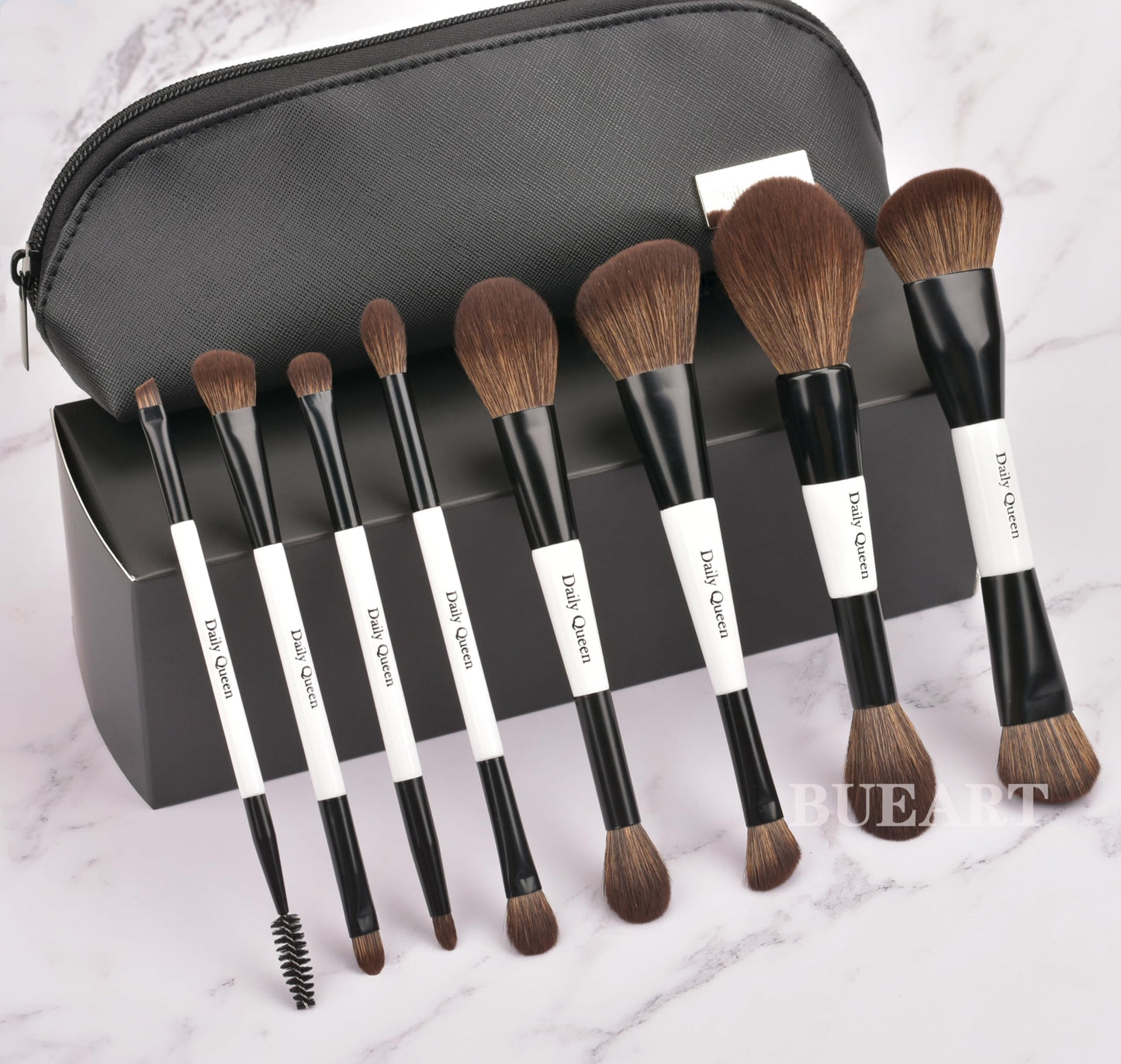Daily Queen Portable Makeup Brush Set 8pcs Dual Kabuki Powder Concealers Eye shadows Blush Eyeliner Eyebrow Contour Eye blending Brushes (8 IN 16 brush set with waterproof bag)