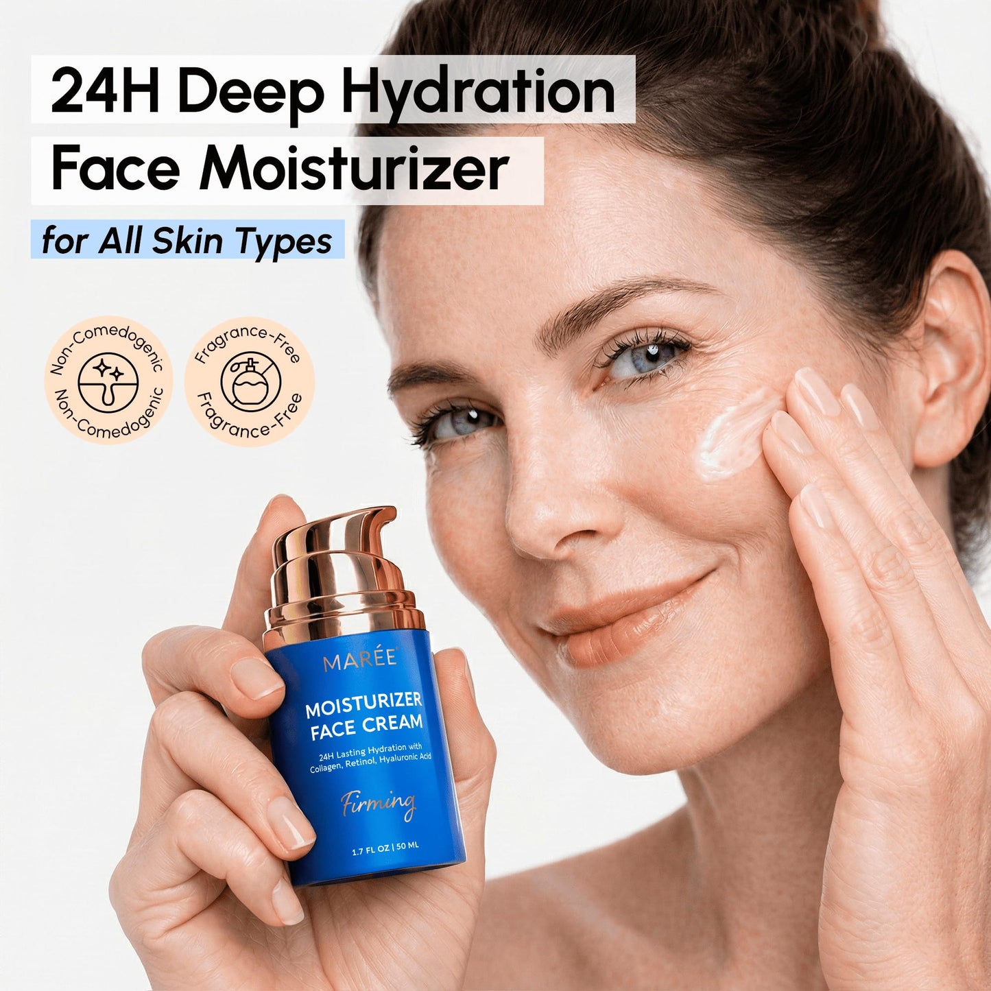 MAREE Face Moisturizer – 24H Hydration Face Cream for Women with Collagen, Retinol & Hyaluronic Acid – Day & Night Anti-Aging Facial Wrinkle DD Cream – Moisturizer for Dry Skin – Crema Para la Cara