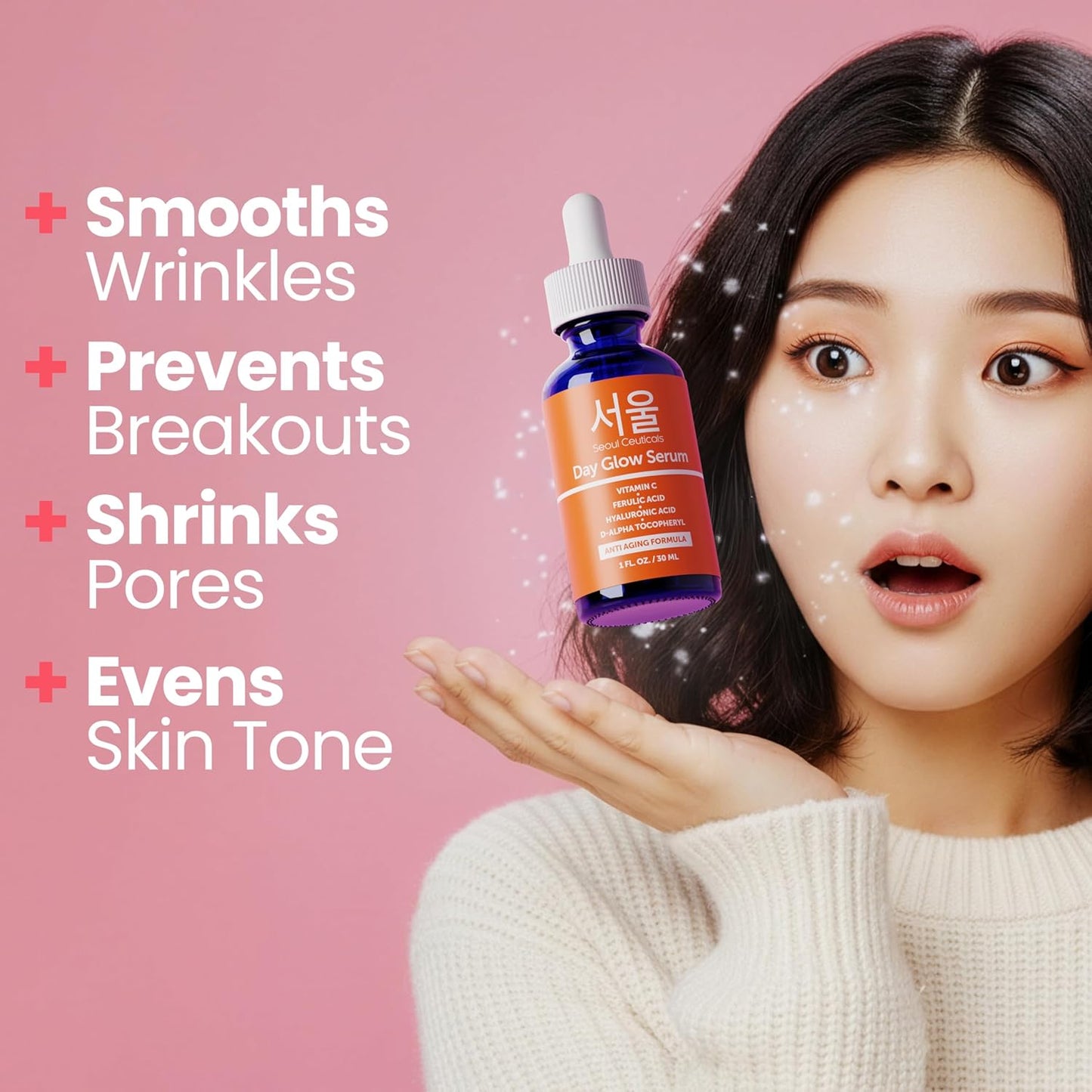 SeoulCeuticals 20% Vitamin C Serum with Hyaluronic Acid - Anti-Aging K-Beauty Skincare | 2oz