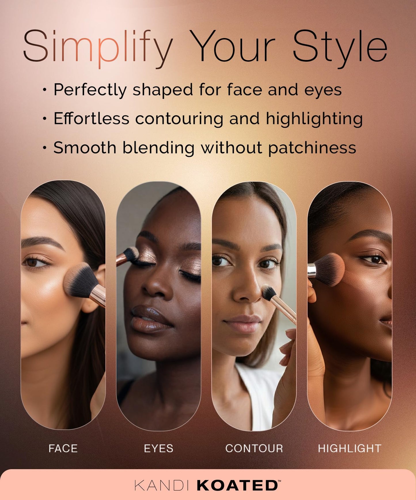 7-Pieces Makeup Brush Set with Faux Leather Travel Case (Rose Gold) - Synthetic Makeup Brush Kit with Daily Affirmations by Kandi Burruss - Cruelty-Free, Beauty & Makeup