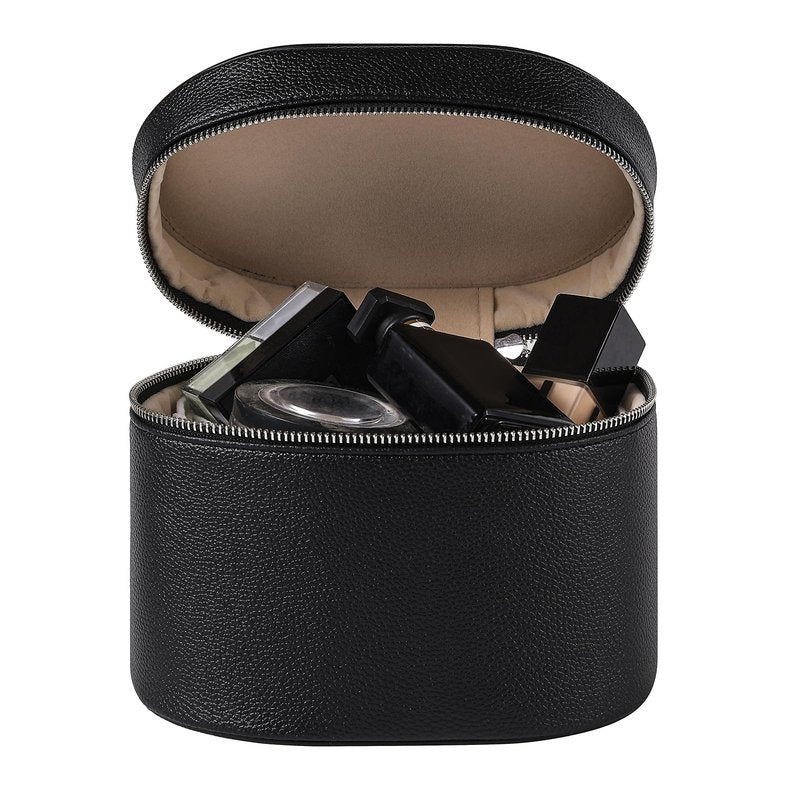 Lestikave Makeup Bag Vanity Case with Divider and Handle, Aesthetic Makeup Bags, Waterproof PU Leather Toiletry Bag for Women Girls, Portable Cosmetic Organizer Bag (03Black)
