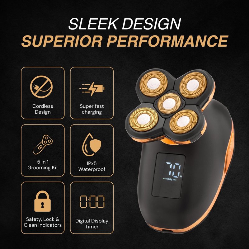 Asani 5 in 1 Electric Razor for Men and Women, USB Rechargeable and Waterproof Cordless Trimmer, Includes Rotating Bald Head Shaver, Nose Hair Trimmer, Beard Shaper, Silicone Brush, & Cleansing Brush