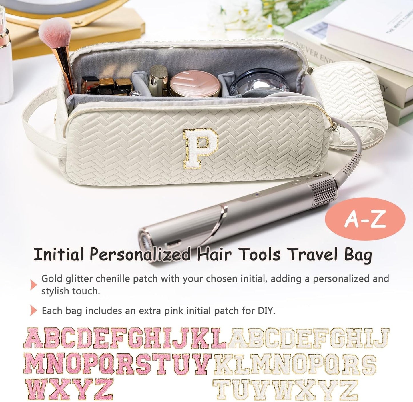 Personalized Travel Bag for Hair Tools - Compatible with Shark FlexStyle, Revlon & Dyson | Organizer for Hair Dryer, Flat Iron, Curling Iron & Makeup Essentials