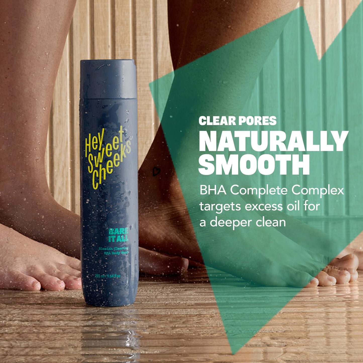 Hey Sweet Cheeks Bare It All BHA Salicylic Acid Body Wash with Oat Milk, Blemish Body Wash for Back Blemishes, Bacne, Cleanser for Clear, Smooth Skin 9.64 oz