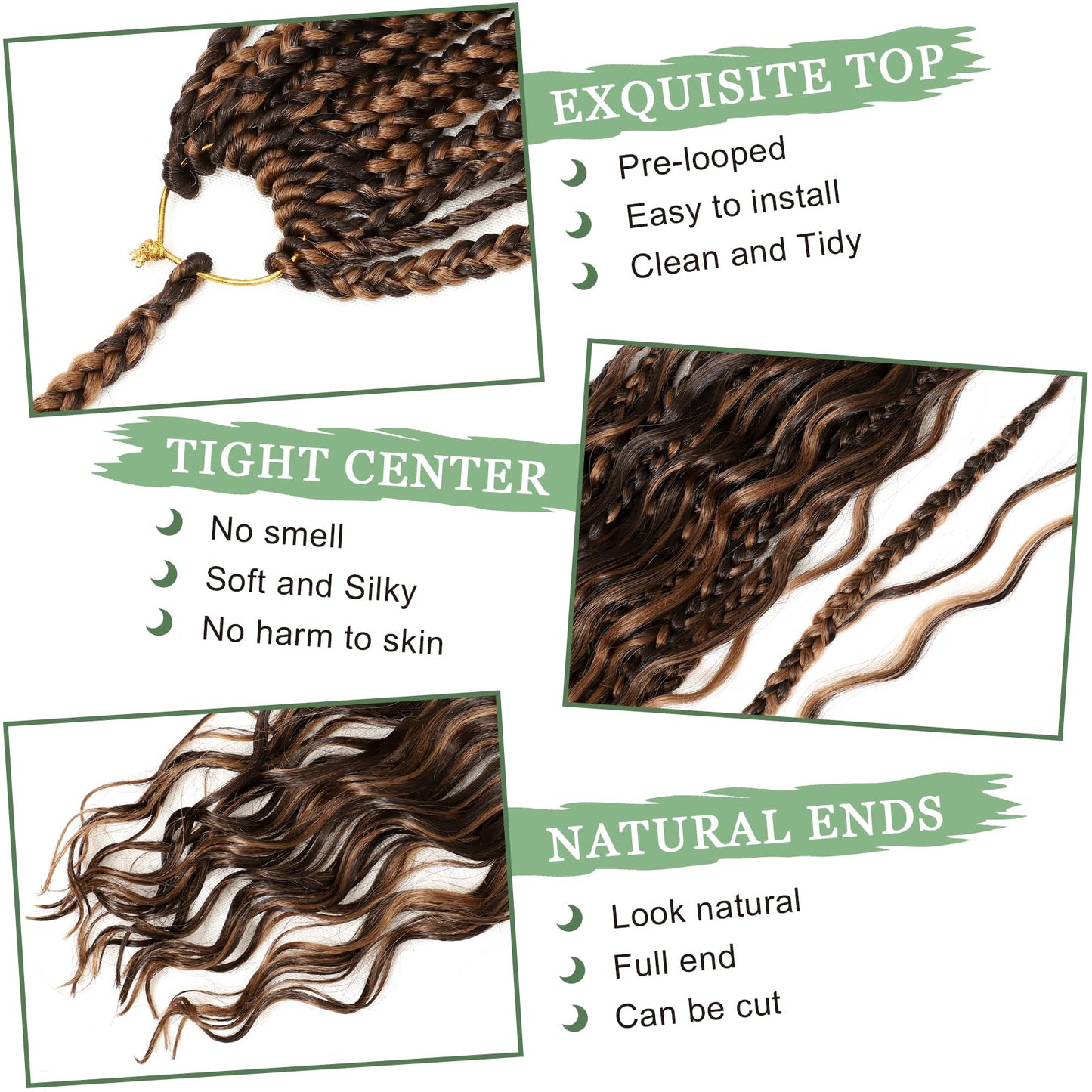 Eerya 8 Packs Boho Goddess Box Braids Crochet Hair for Black Women 18 inch Pre-looped Bohemian Crochet Box Braids With Curly Ends Synthetic Crochet Hair Extensions (18 inch, P4/30)