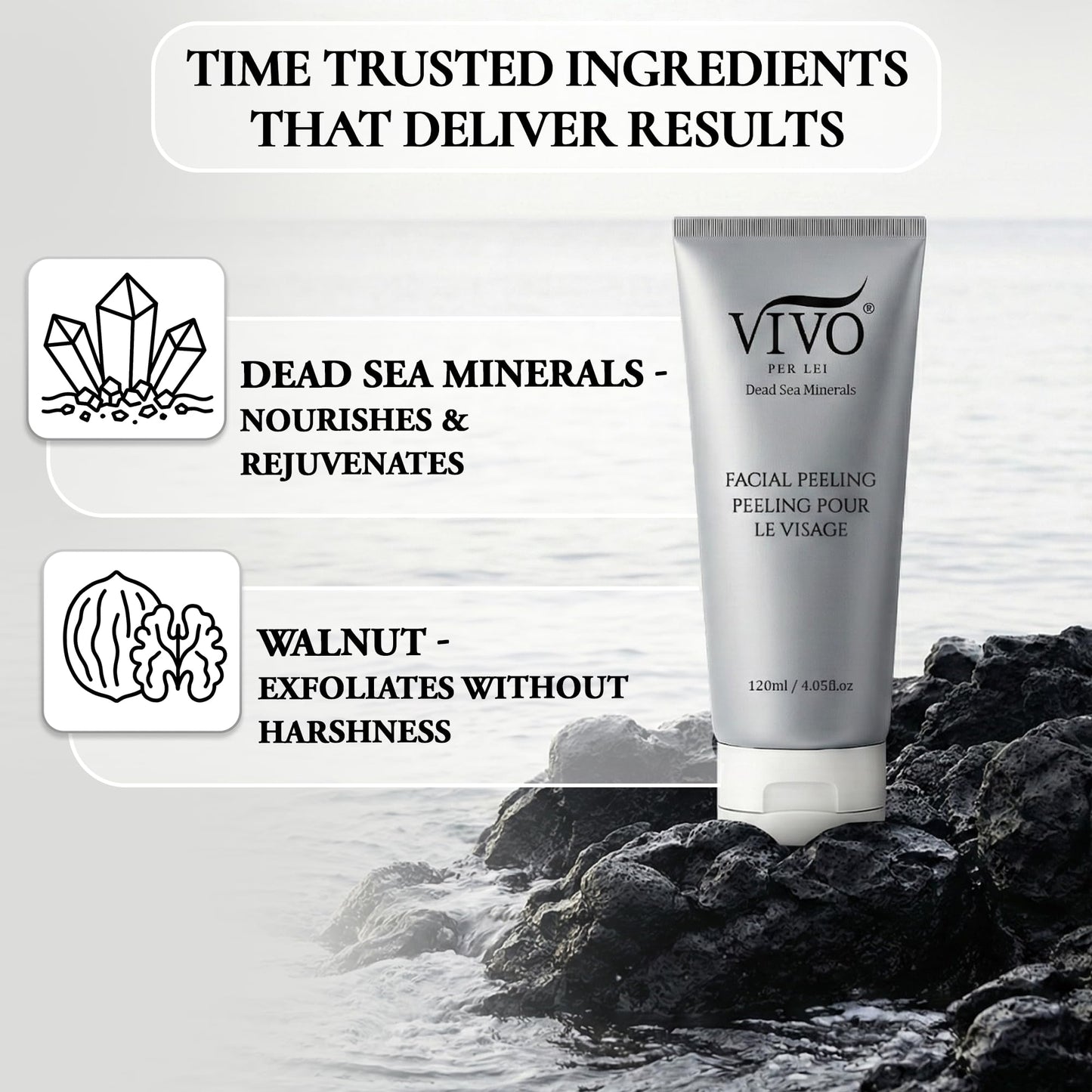 Vivo Per Lei Facial Peeling Gel - Helps Address Dead Skin Buildup - Gentle Exfoliating Gel for Rough, Dry, Sensitive or Mature Skin - Face and Body Scrub - Non Abrasive - 4.05 Fl. Oz.