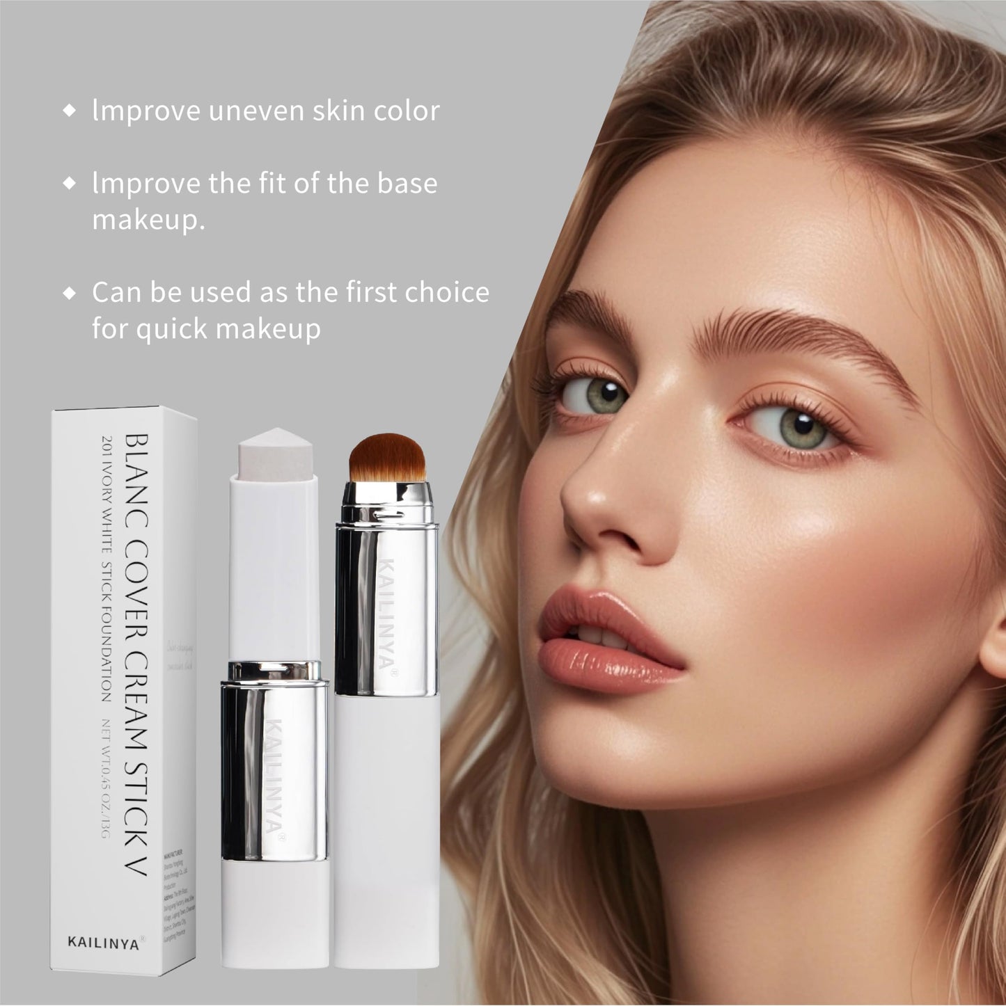 Korean Color Changing Foundation Stick with Brush for Lumine Skin, 2-in-1 Waterproof & Long-Lasting Hydrating Makeup, Dual-Ended Foundation & Concealer Stick (204)