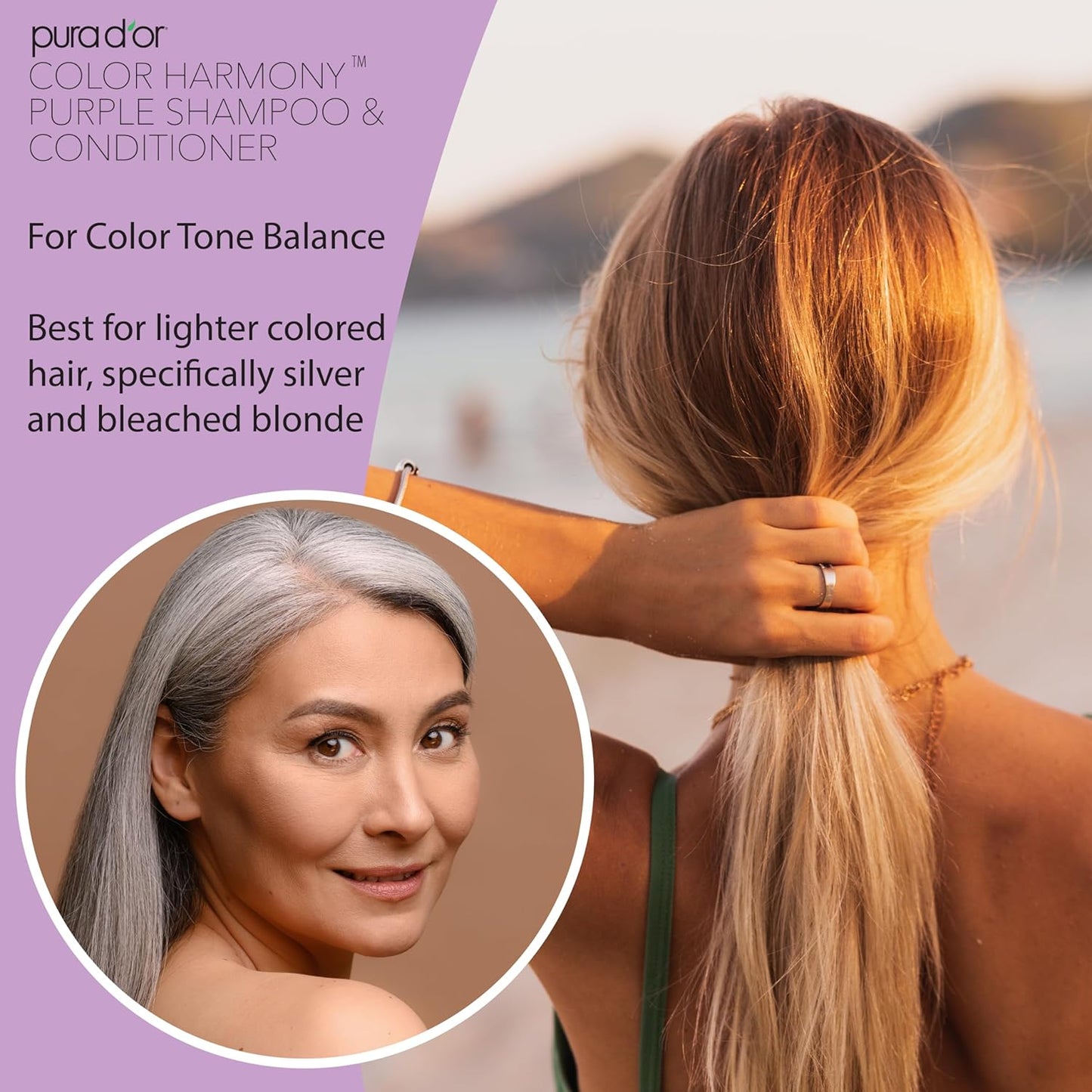 PURA D'OR Purple Shampoo & Conditioner Set - Biotin Formula for Bleached, Blonde & Silver Hair | 16oz Each