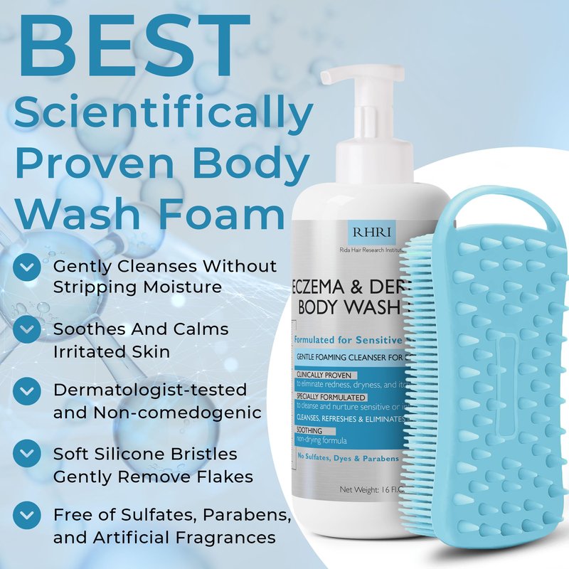 Eczema Body Wash Sensitive Skin | Eczema Treatment | Foaming Cleanser For Eczema Prone Skin | Soothes Dryness & Itching, Gentle On Dermatitis, Sulfate-Free With Free Scrubber Brush