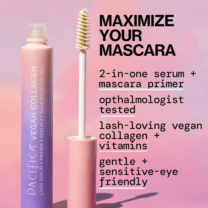 Vegan Collagen Eye Lash Serum & Clear Mascara Primer - Conditioning Formula with Vitamin B & E for Longer, Fuller Lashes