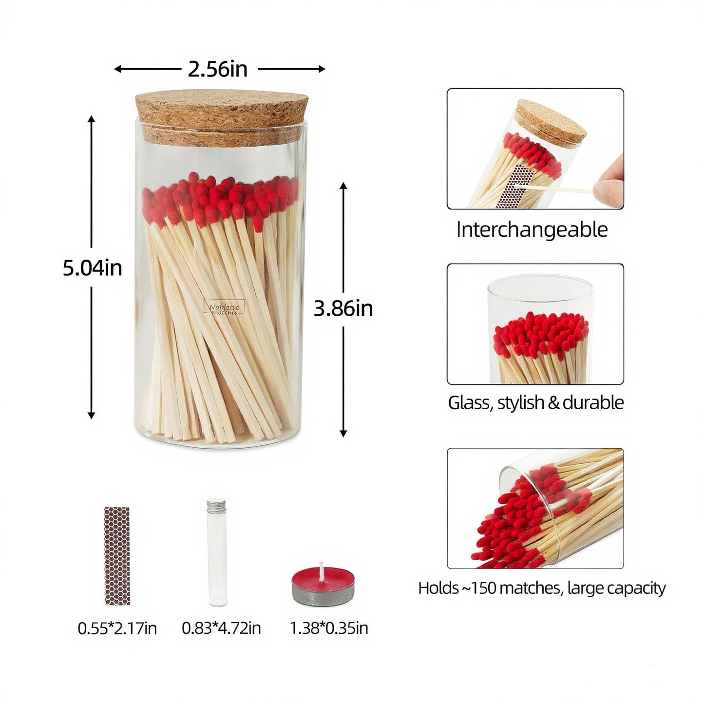 Meya Luxury Colored Safety Matches | 4-Inch Long Matches in Glass Jar | Perfect for Lighting Candles | 150 PIECES | 10 CANDLES AND EXTRA EMPTY JAR GIFT (RED)