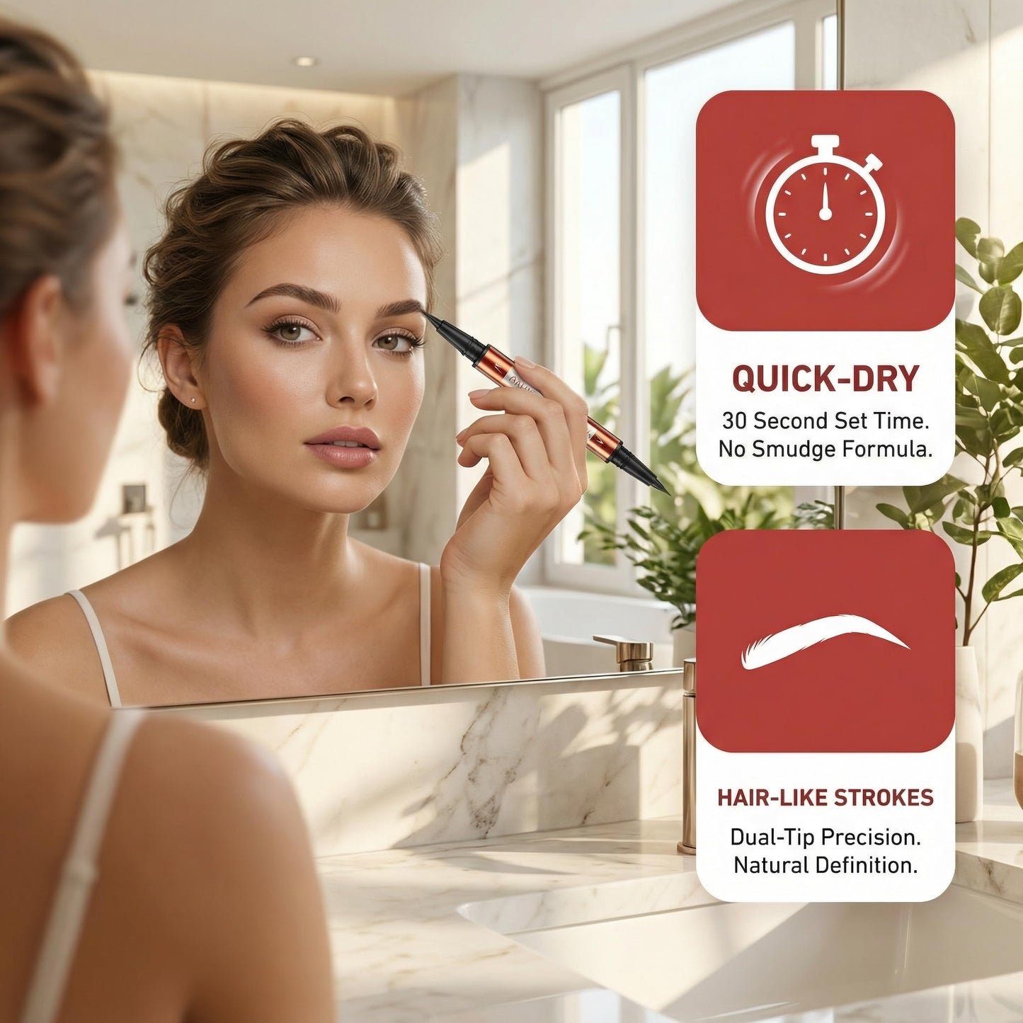 YeMoMo Double-Headed Eyebrow Pen, Ultra-Precise Dual Brush Tip, Long-Lasting Hair-Like Strokes, Available in 5 Natural Shades, 3# Dark Brown