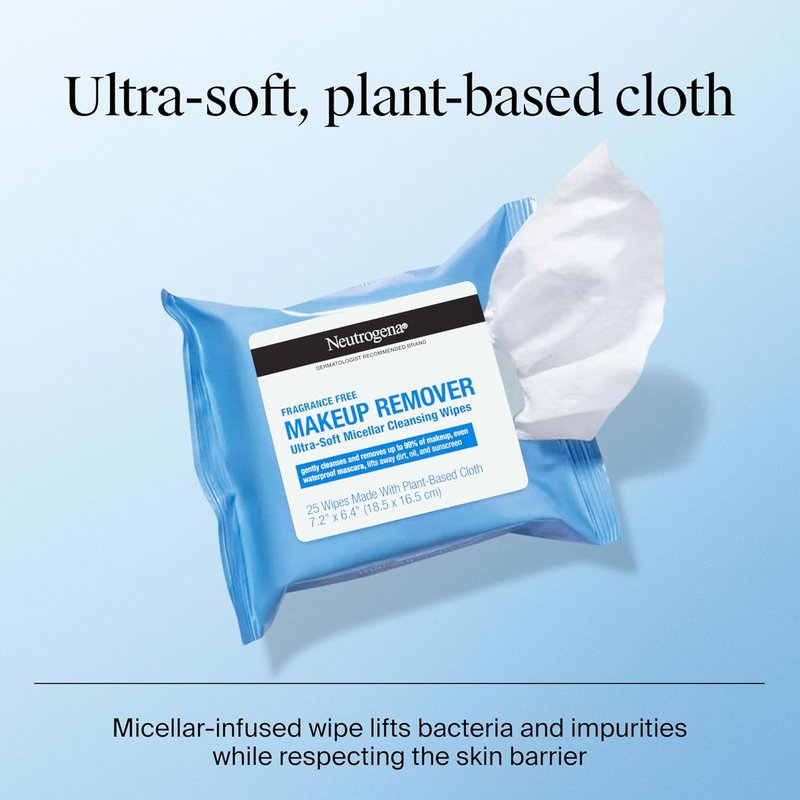 Neutrogena Makeup Remover Wipes - Fragrance-Free, Alcohol-Free | 20 Individually Wrapped Towelettes for Travel