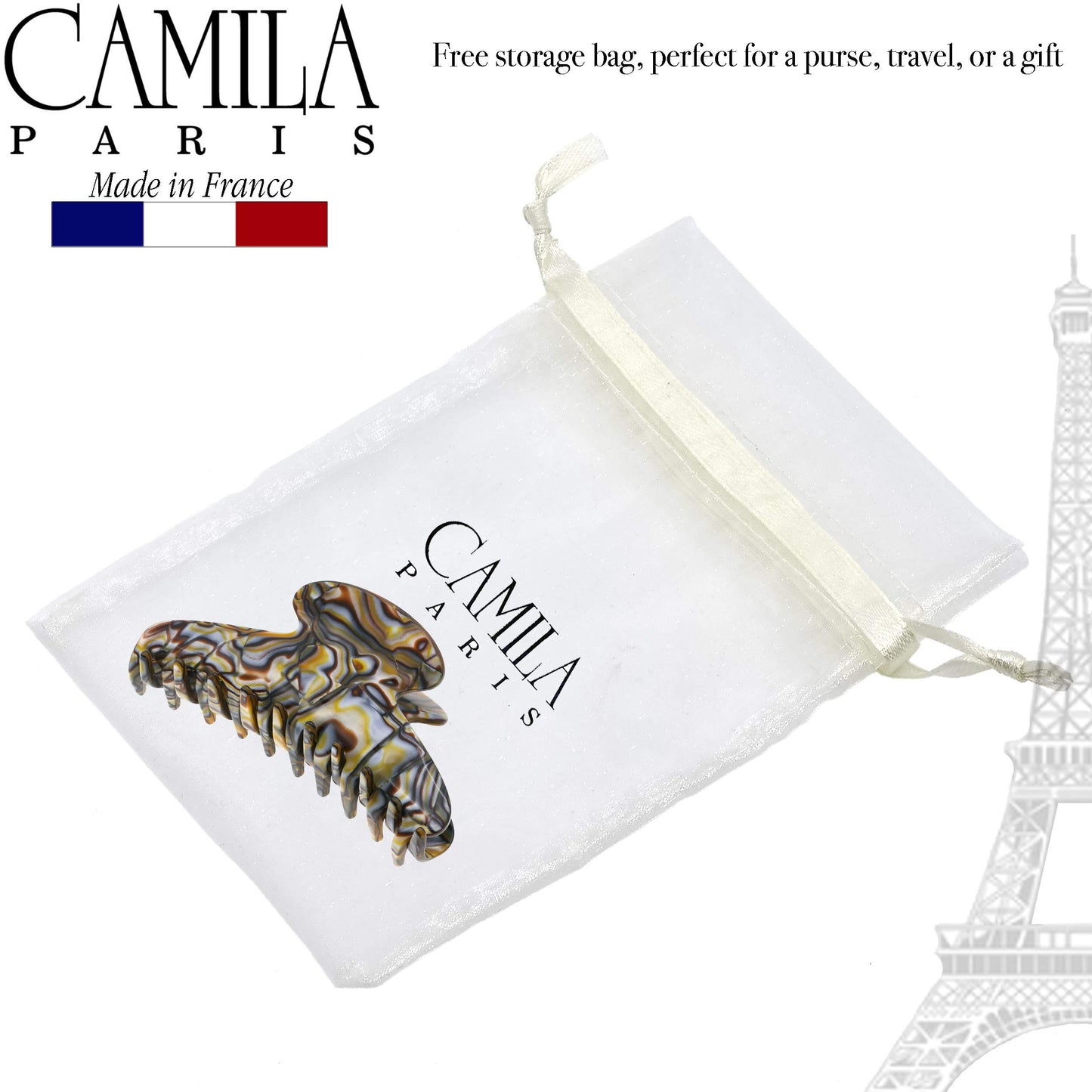 Camila Paris CP3036 French Hair Clip for Thick, Long, Curly & Wavy Hair - Handmade Onyx, Girls' Big Claw Clip, Strong Hold