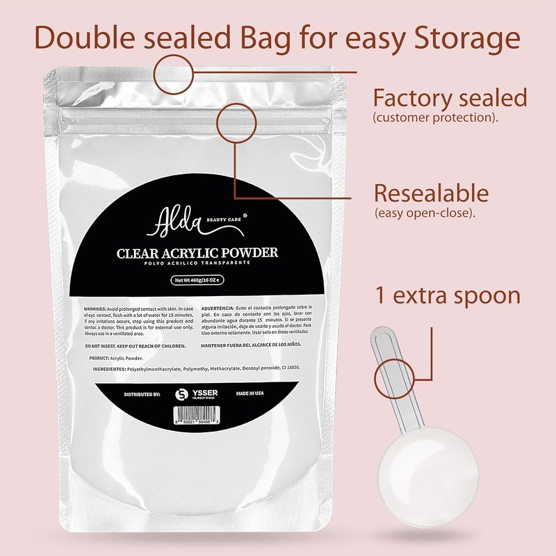 Alda Acrylic Powder - Professional 16oz Clear Nail System for Salon Quality Nails