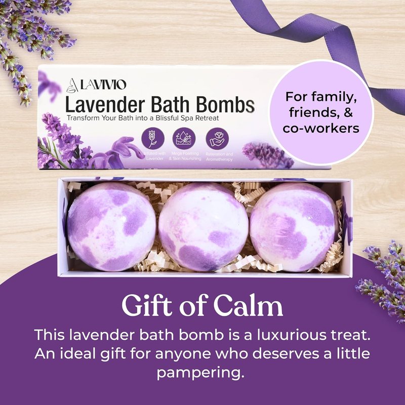Lavender Bath Bombs for Relaxation | Mega Foaming Shea Butter & Essential Oils | 3 x 100g Gift Set