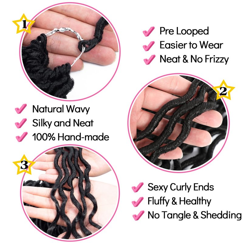 Karida Faux Locs Crochet Hair 24 Inch, 8 Packs Pre Looped Goddess Locs Crochet Hair, Wavy Crochet Faux Locs With Curly Ends, Boho Faux Locs Crochet Hair For Black Women (24 inch, 1B#)