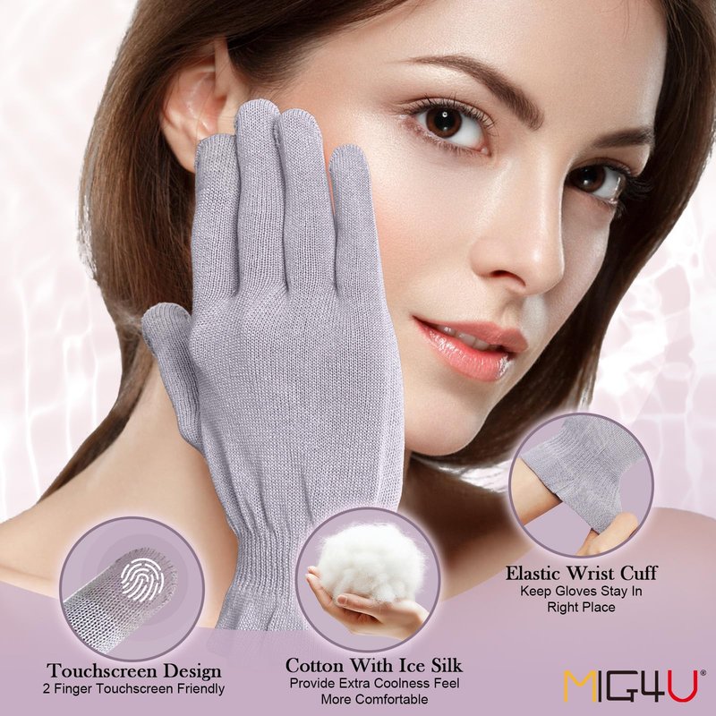 MIG4U Moisturizing Beauty Gloves Touchscreen Overnight Sleeping Glove for Women Dry Hands, Nighttime Lotion, Eczema, SPA, Cosmetic Treatment, Grey Purple 6 Pairs Size s/m