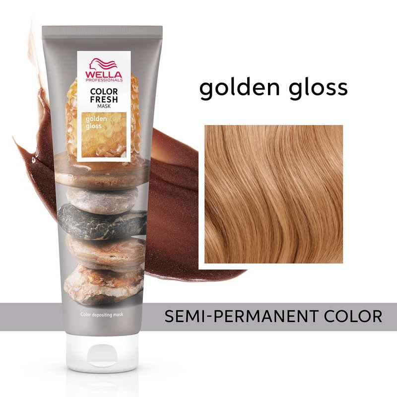 Wella Professionals Color Fresh Mask | Golden Gloss | Natural Shade-| Hair Color-Depositing Mask-| Vegan Formula with Avocado Oil-| Zero Damage-| Silicone Free-| 5 Fl Oz,(Pack of 2)
