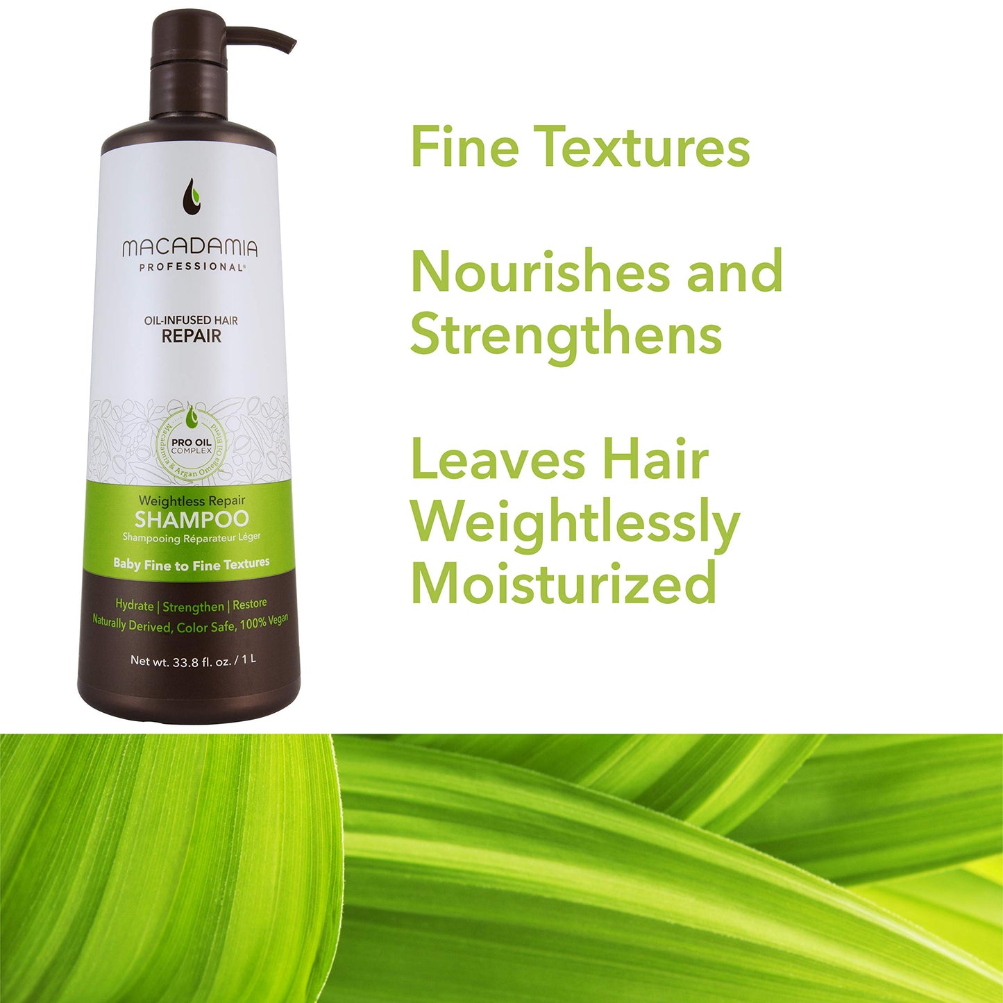 Macadamia Professional Weightless Repair Hair Shampoo – Hydrating Shampoo for Fine, Thin & Color-Treated Hair, Care Products, Vegan & Sulfate Free, 33.8 fl oz