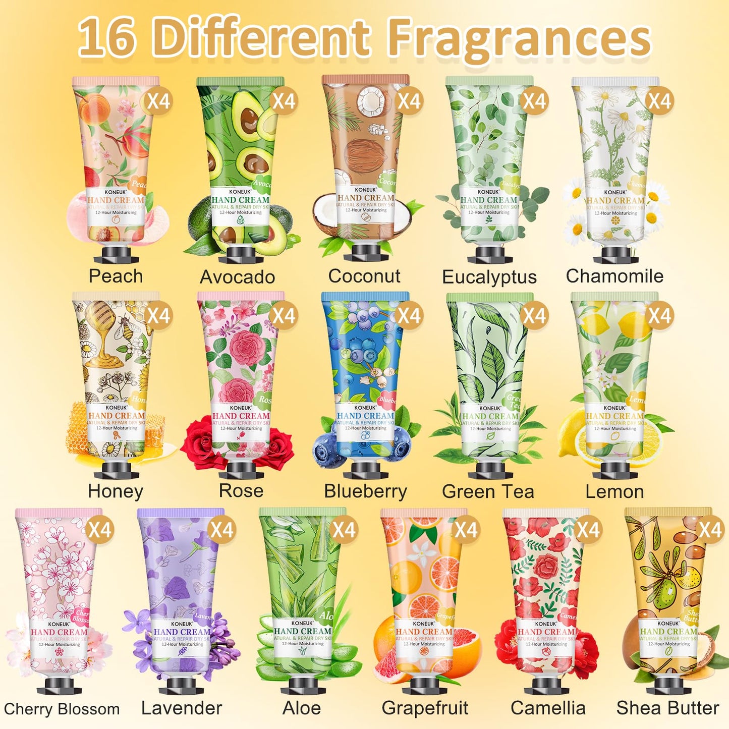 KONEUK 64 Pack Moisturizing Hand Cream Set, Bulk Gifts for Women, Hand Lotion Travel Size for Dry Cracked Hands, Mini Hand Cream for Teacher Appreciation Gifts, Wedding Favors, Thank You Gifts