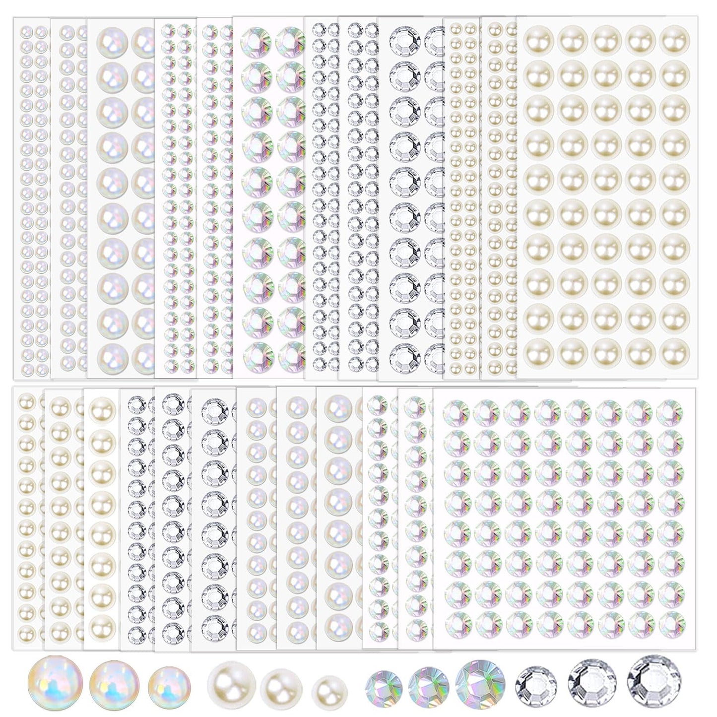 Unixing 3000Pcs Self Adhesive Pearls and Rhinestones Stickers, Stick on Rhinestone Hair Pearl Diamond Stickers Self Adhesive Face Gems Hair Gems for Face Makeup Nail Art Cell Phone DIY Crafts