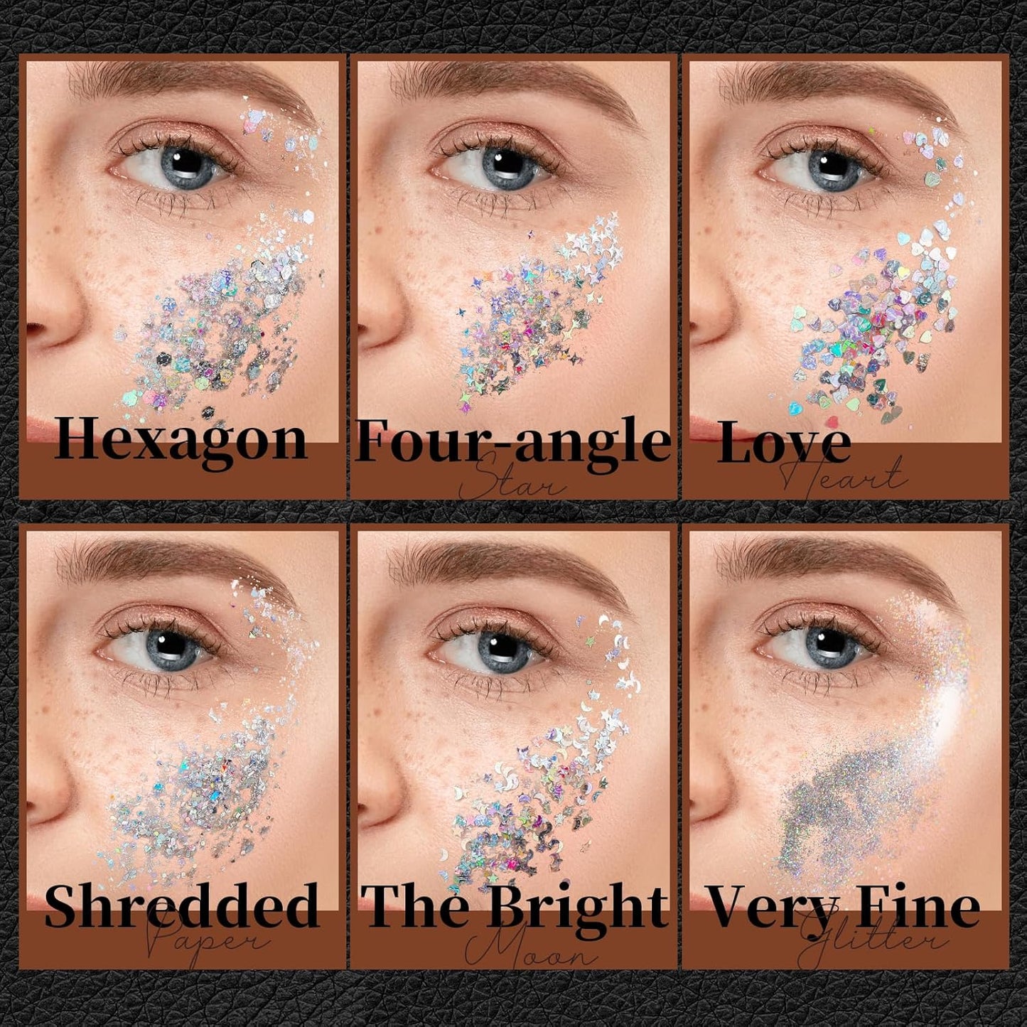 Teenitor Face Glitter Body Glitter, Clear White Body Glitter Gel, Hair Glitter Gel, 6 Shapes Rave Glitter, Mermaid Sequins Makeup Glitters Face Paint, Chunky Sparkling Glitter Gel for Women