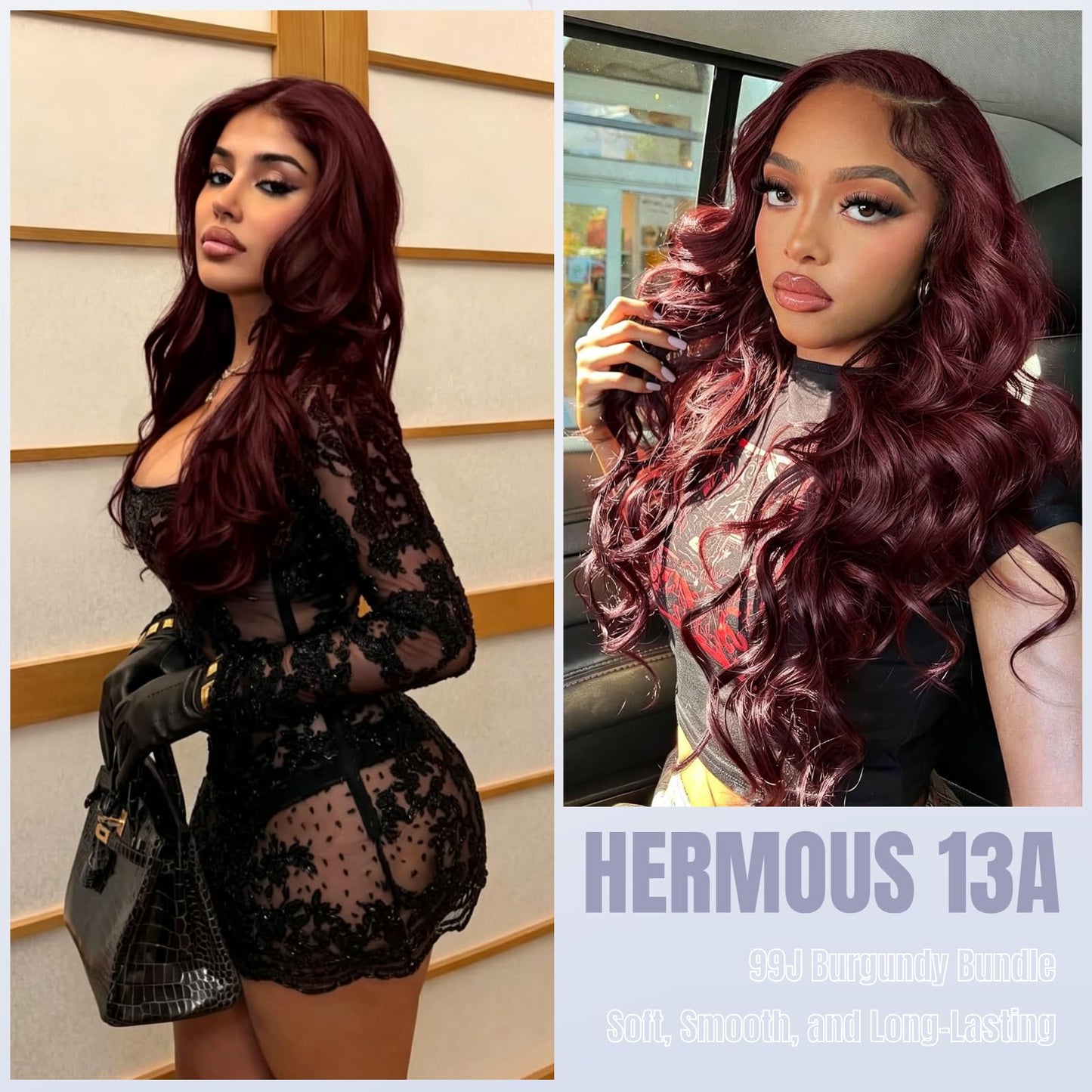HERMOUS 13A Double Drawn 99J Dark Burgundy Human Hair Bundles Body Wave, Double Lifespan Than Regular Bundle Keep Silky & Soft After Washes Colored #99J Wine Single Bundles Raw Hair Quick Weave 10 IN