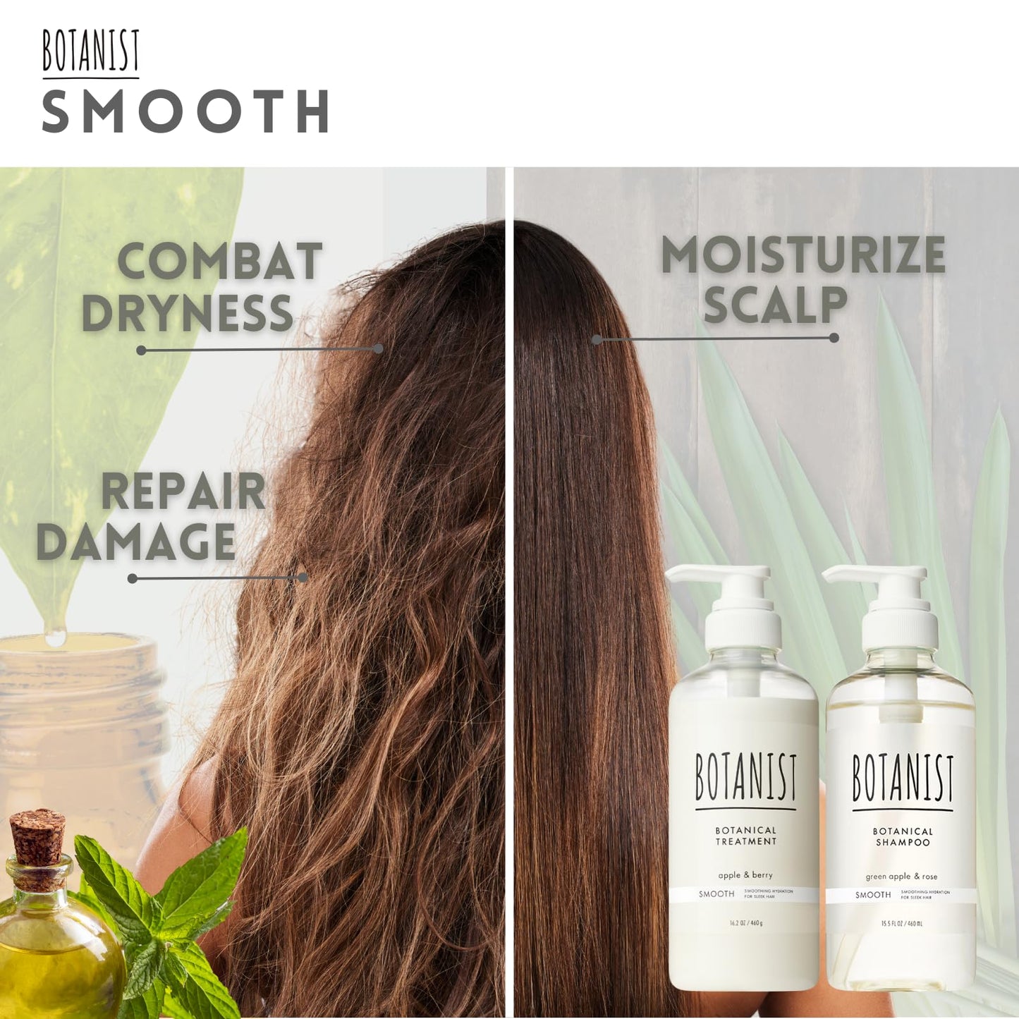 BOTANIST Moisturizing Shampoo and Conditioner Set for Frizzy Hair, Keratin Anti Frizz Shampoo & Conditioner, Sulfate Free & Argan Oil Shampoo and Conditioner for Women& Men from Japan 31.7Fl Oz SMOOTH