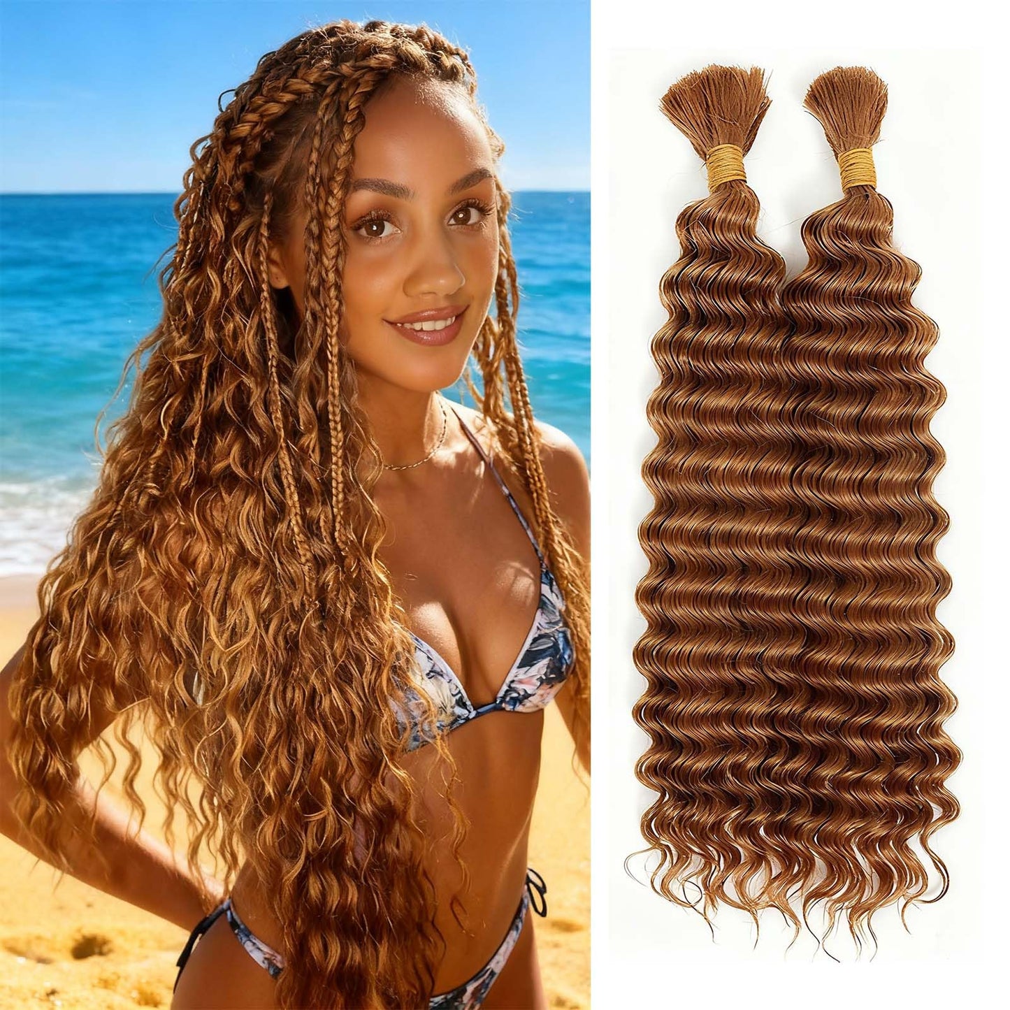 Cklikeb Braiding Human Hair 100g 24 Inch Color 30# Deep Water Wave Bulk Human Hair for Braiding No Weft Brazilian Virgin Deep Curly Human Hair Extensions for Boho Braids (Color30, 24 inch,100g)
