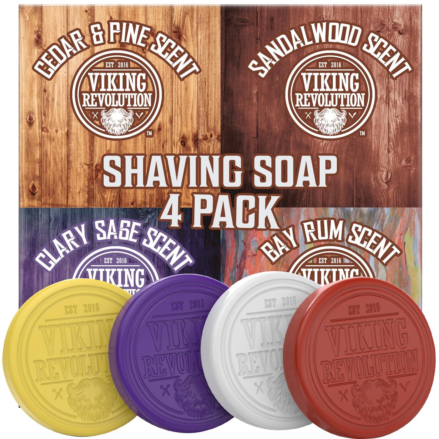 Viking Revolution Shaving Soap - Premium Wet Shave Soap Puck for Brush & Bowl | 4 Pack Variety, 2.5oz Each