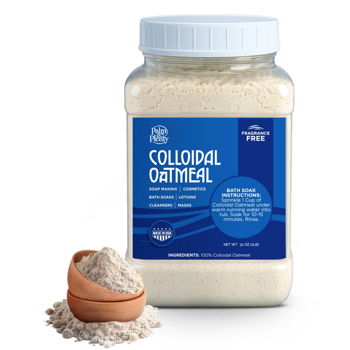 Palm and Plenty 100% Colloidal Oatmeal - Unscented, Ideal for DIY Bath Products, Skincare, Cosmetics, Natural Oatmeal Bath for Itching Adults, Soothing Agent for Itchy, Irritated Skin, 32oz