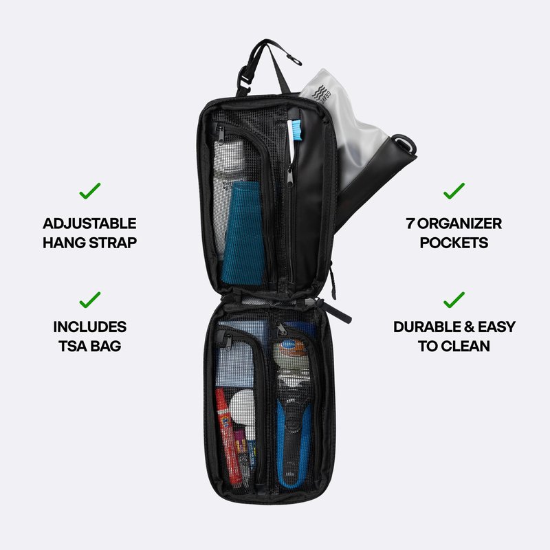 Gravel Hanging Toiletry Bag for Men and Women - Comes in 3 Sizes, Water-Resistant, Durable, Compact, Dopp Kit Travel Toiletry bag (Black, Plus)