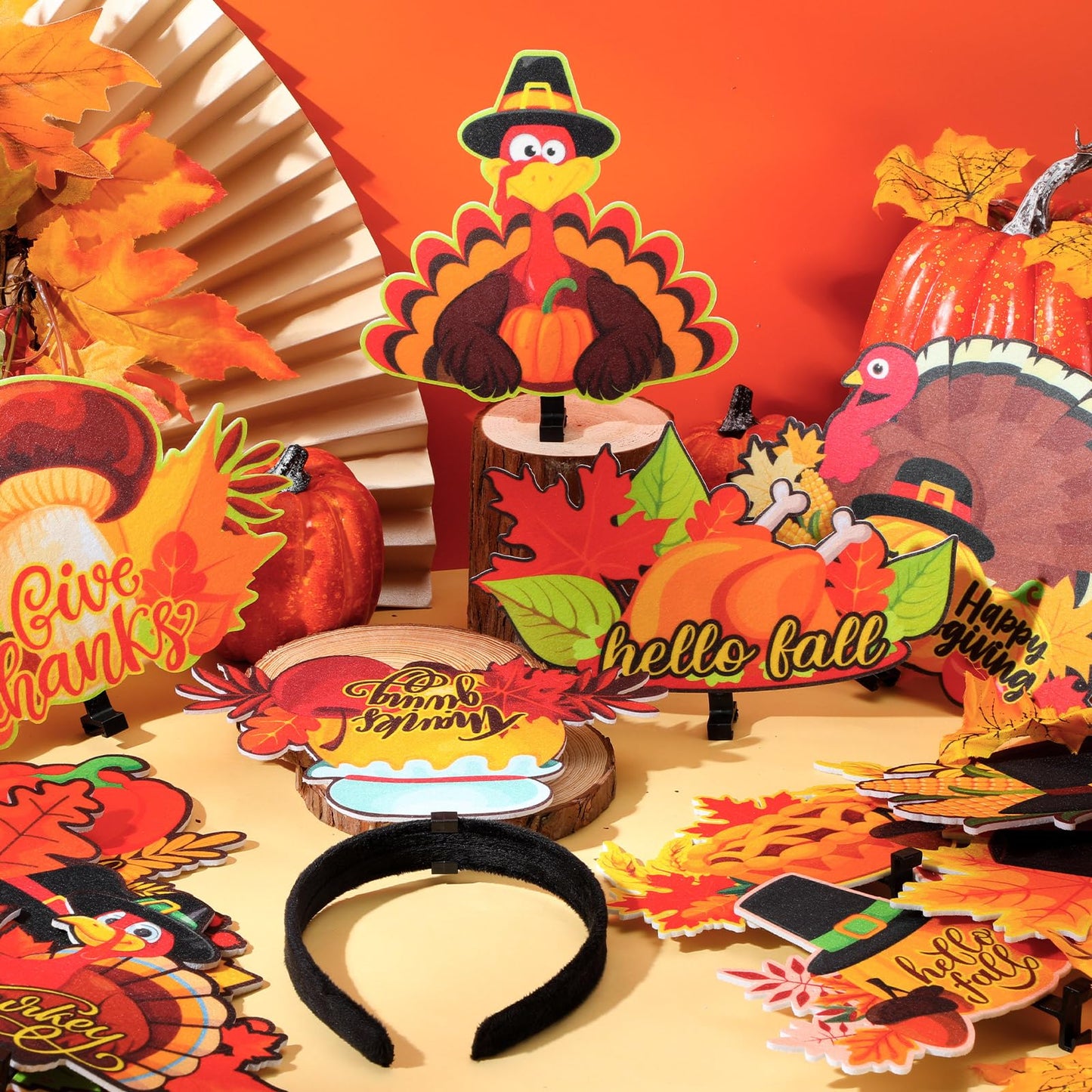 Retrowavy 12 Pcs Thanksgiving Turkey Headband Turkey Drumstick Hairband Holiday Costume Favor for Thanksgiving Accessories Party Decorations